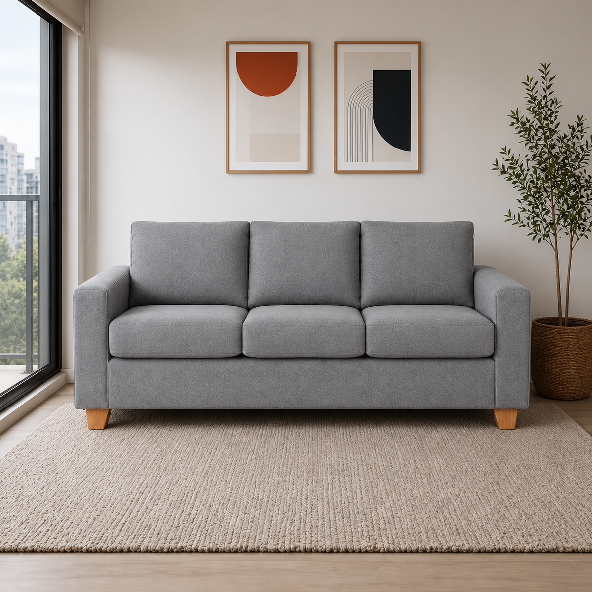 Sofá Magic 3 Cuerpos - Tela Lino Finesse Gris Neutro