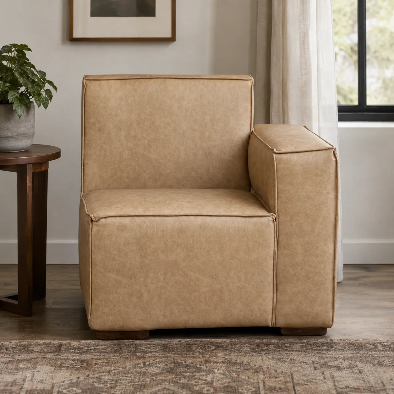 Butaca con brazo derecho - Cuero Reconstituido Beige