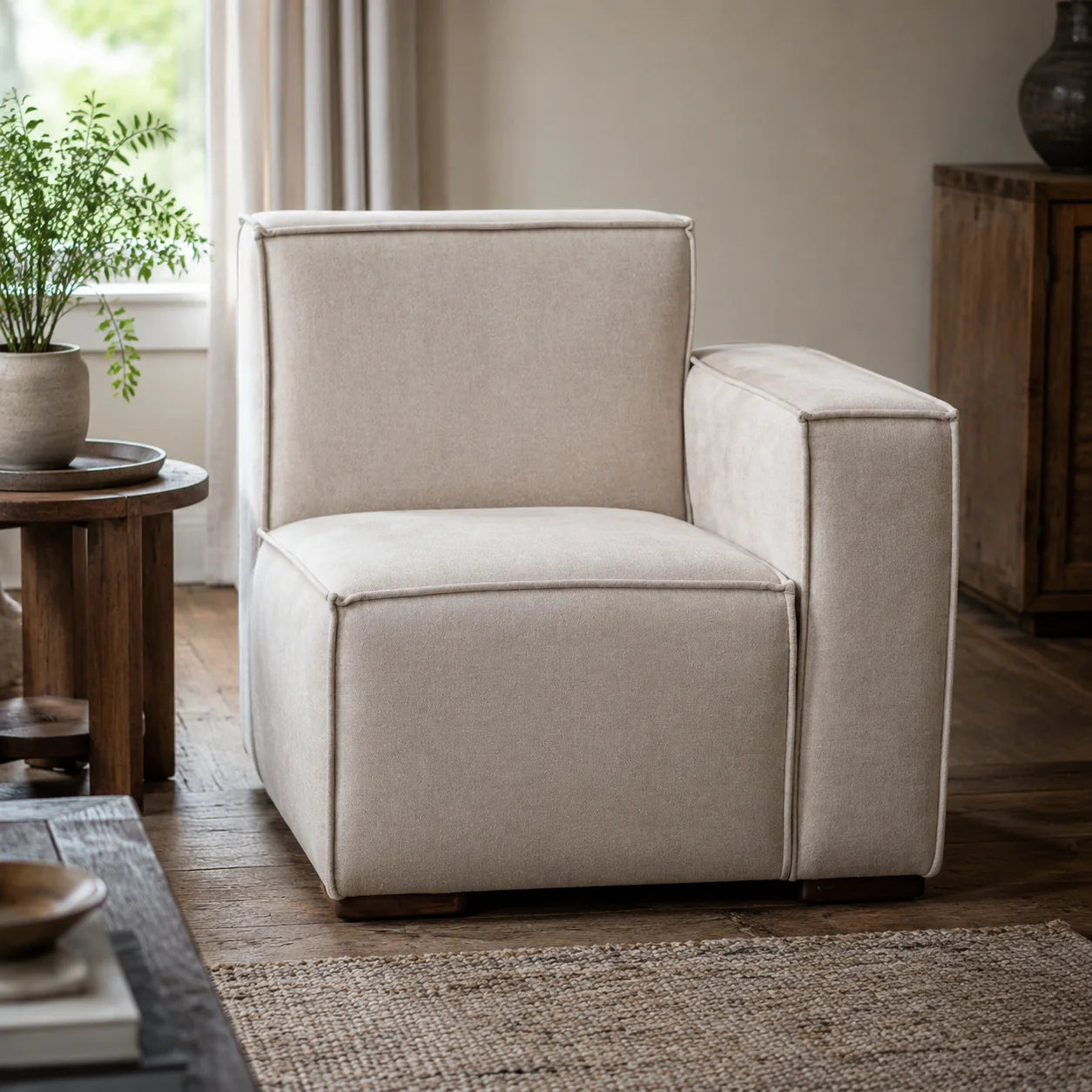 Butaca  con brazo derecho - Tela Lino Finesse Beige