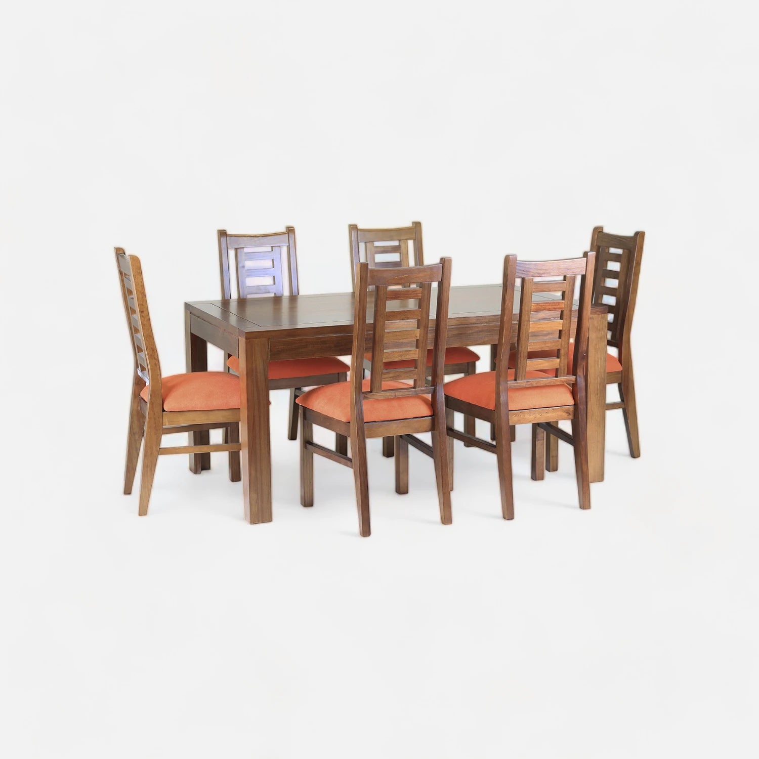 Comedor Rayenco Nogal - 6 Sillas Tapiz Naranjo