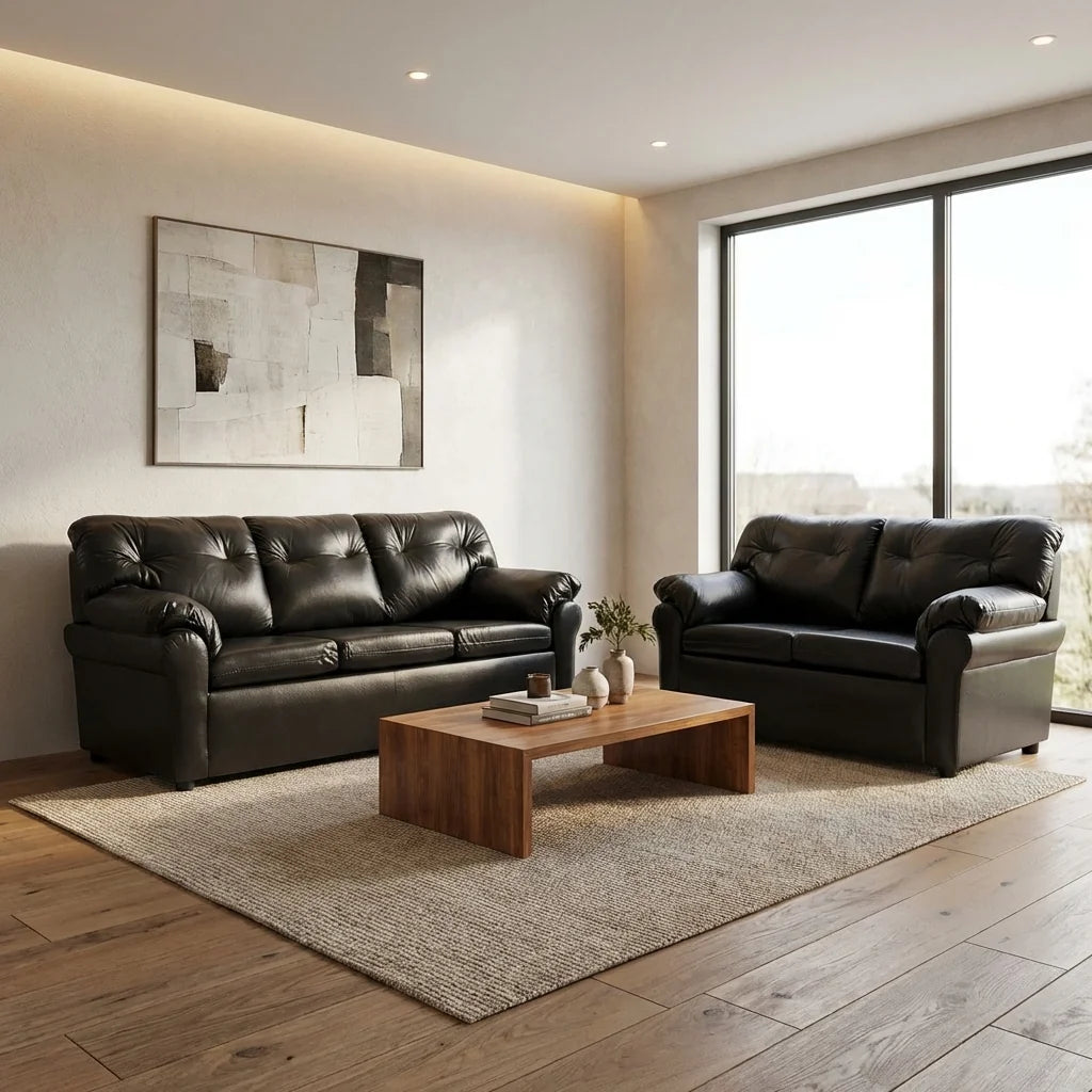 Juego de Living 3-2 Cuero Sintético Negro – Modelo América
