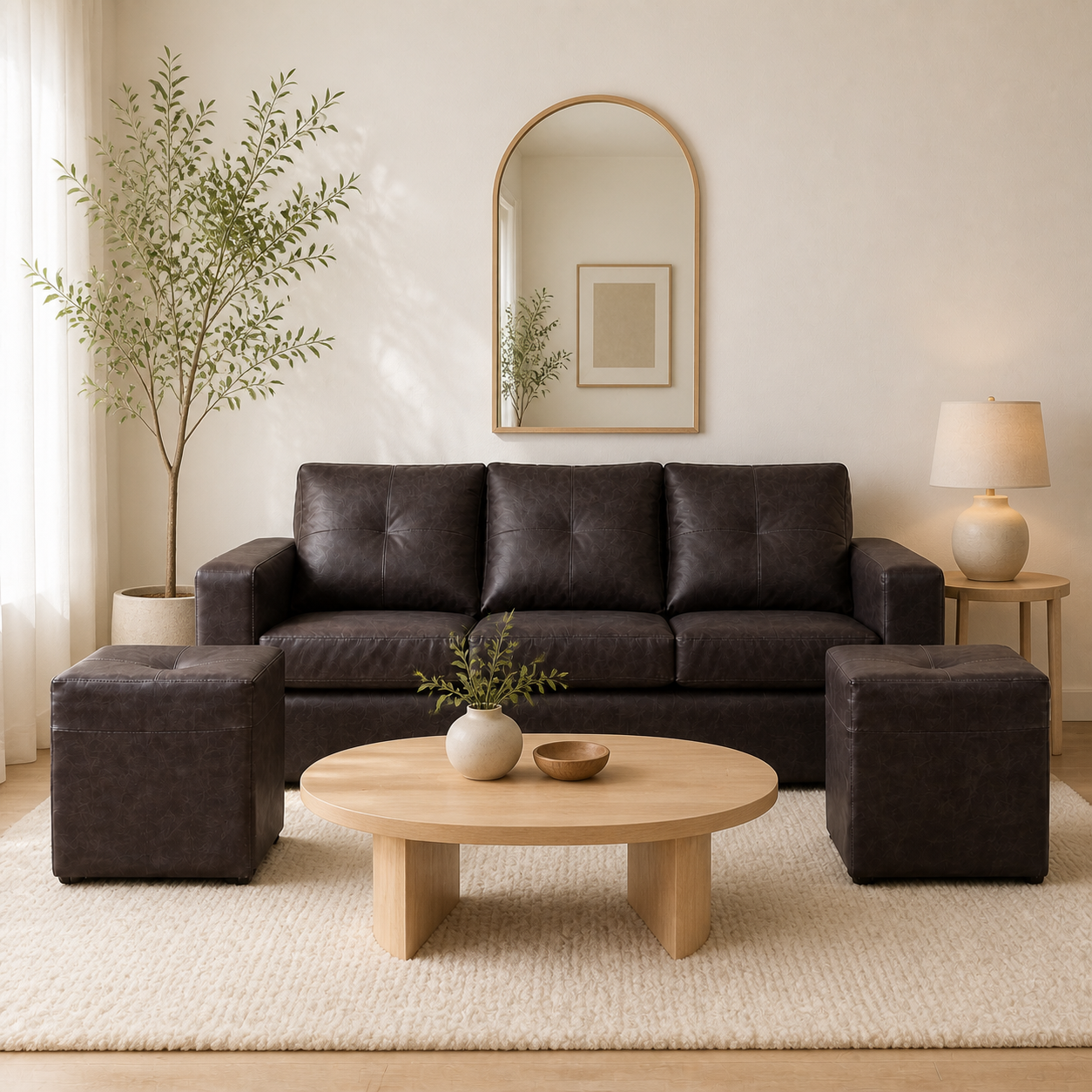 Juego de Living Cuero Sintético Negro – Modelo Emilia - ambiente