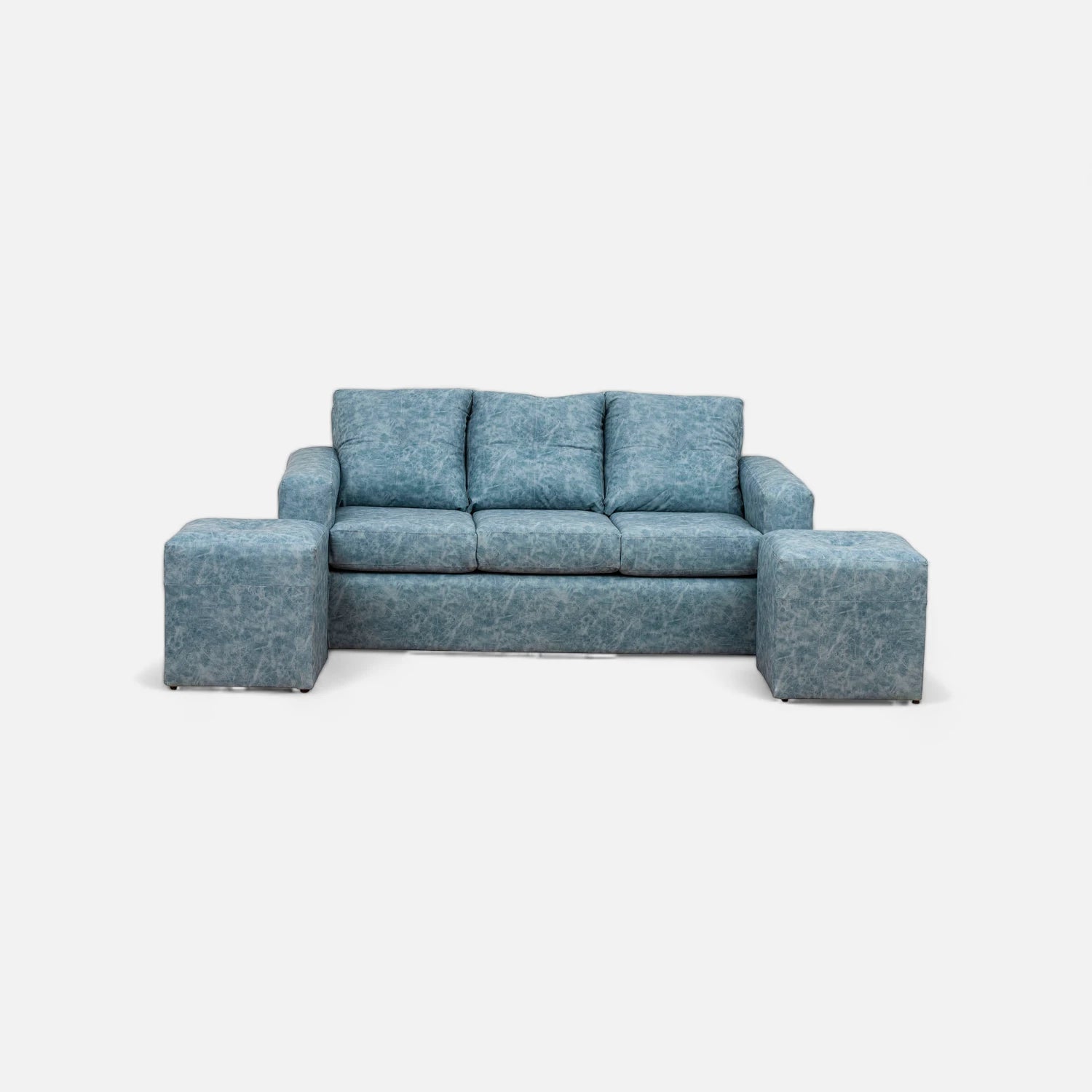 Living Emilia 3 Cuerpos Y 2 Poufs - Cuero Sintético Auris Azul Claro