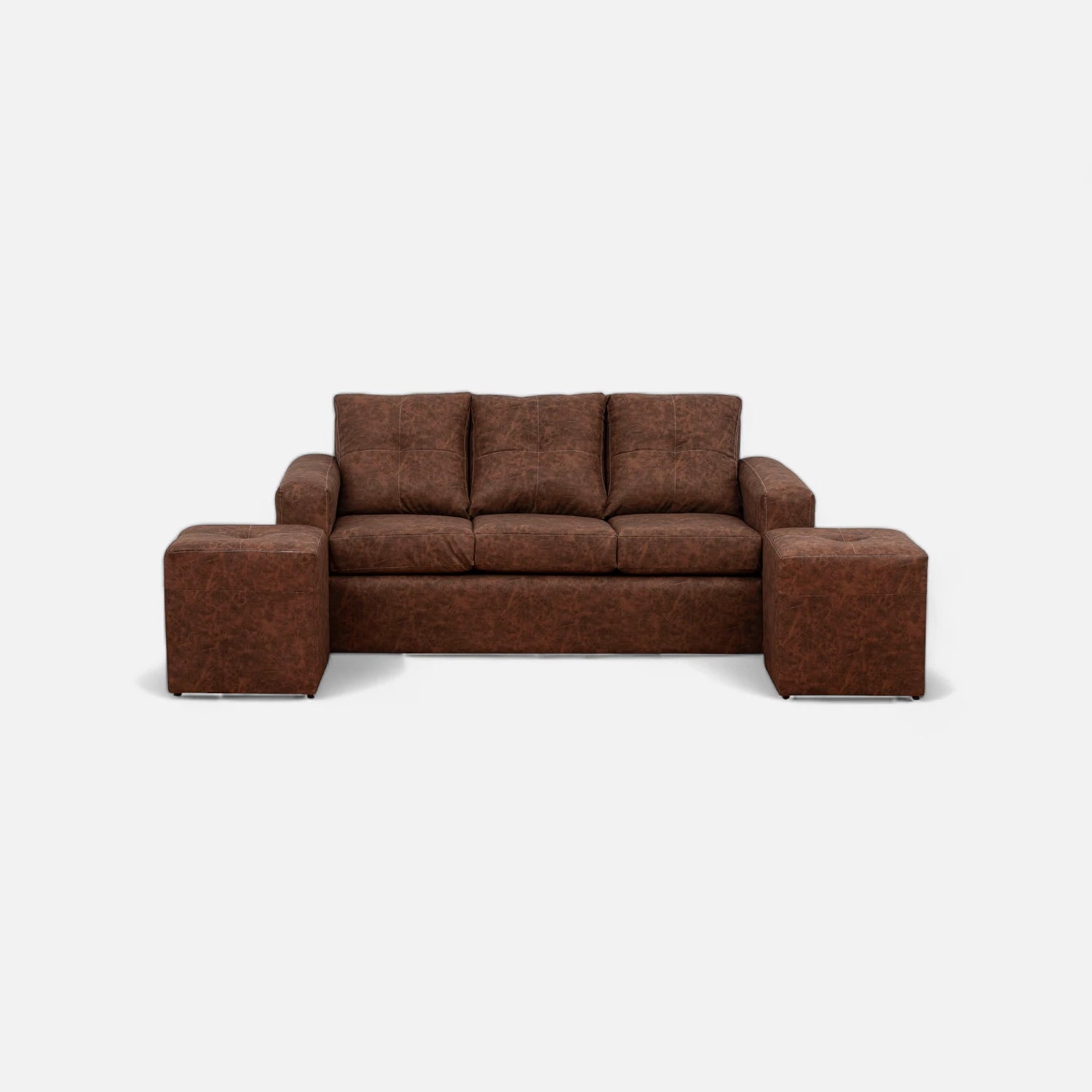 Living Emilia 3 Cuerpos Y 2 Poufs - Cuero Sintético Auris Café