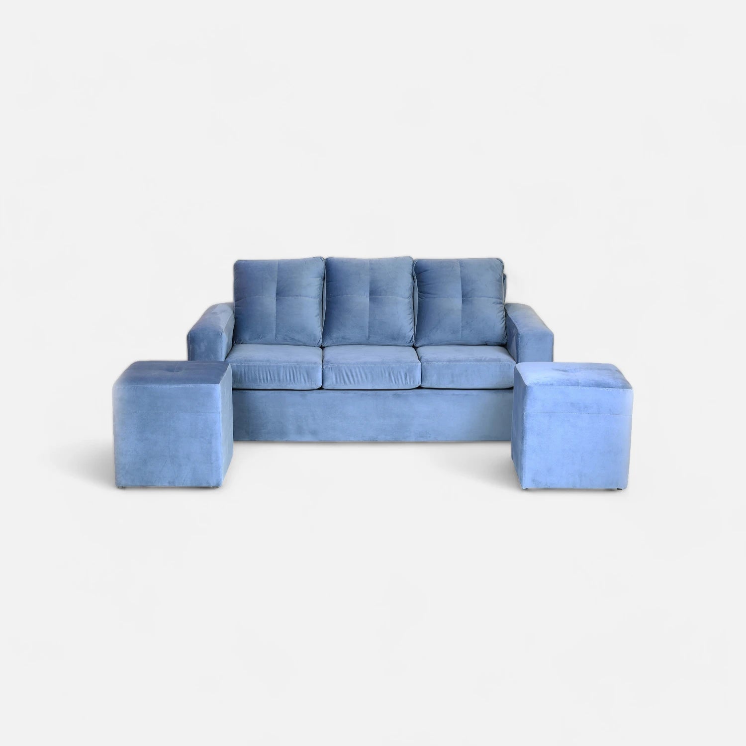 Living Emilia 3 Cuerpos Y 2 Poufs - Tela Felpa Azul Petróleo