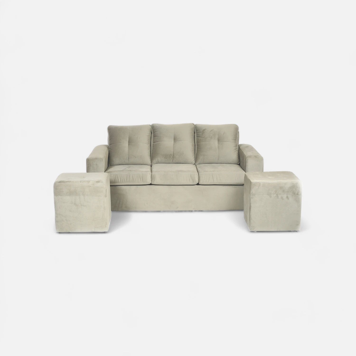 Living Emilia 3 Cuerpos Y 2 Poufs - Tela Felpa Beige