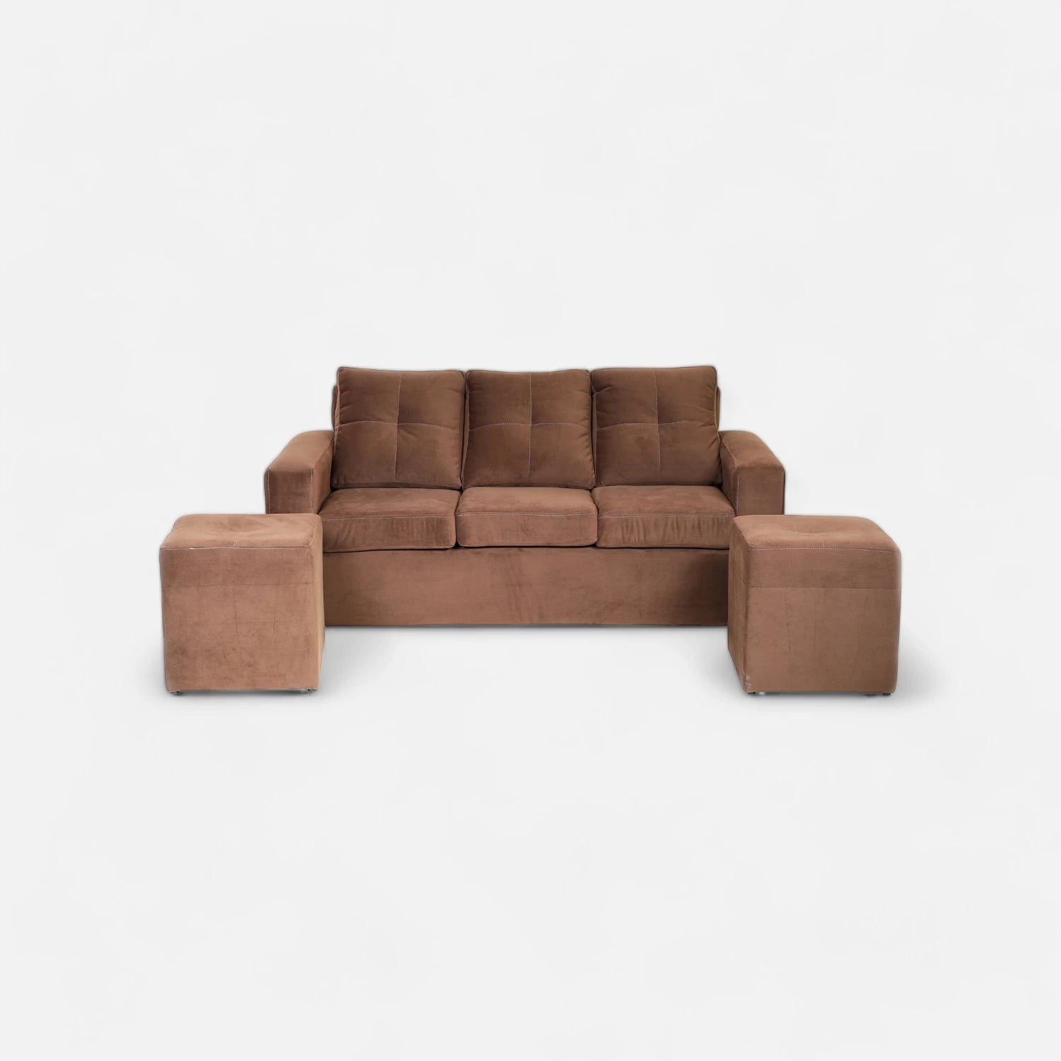 Living Emilia 3 Cuerpos Y 2 Poufs - Tela Felpa Café
