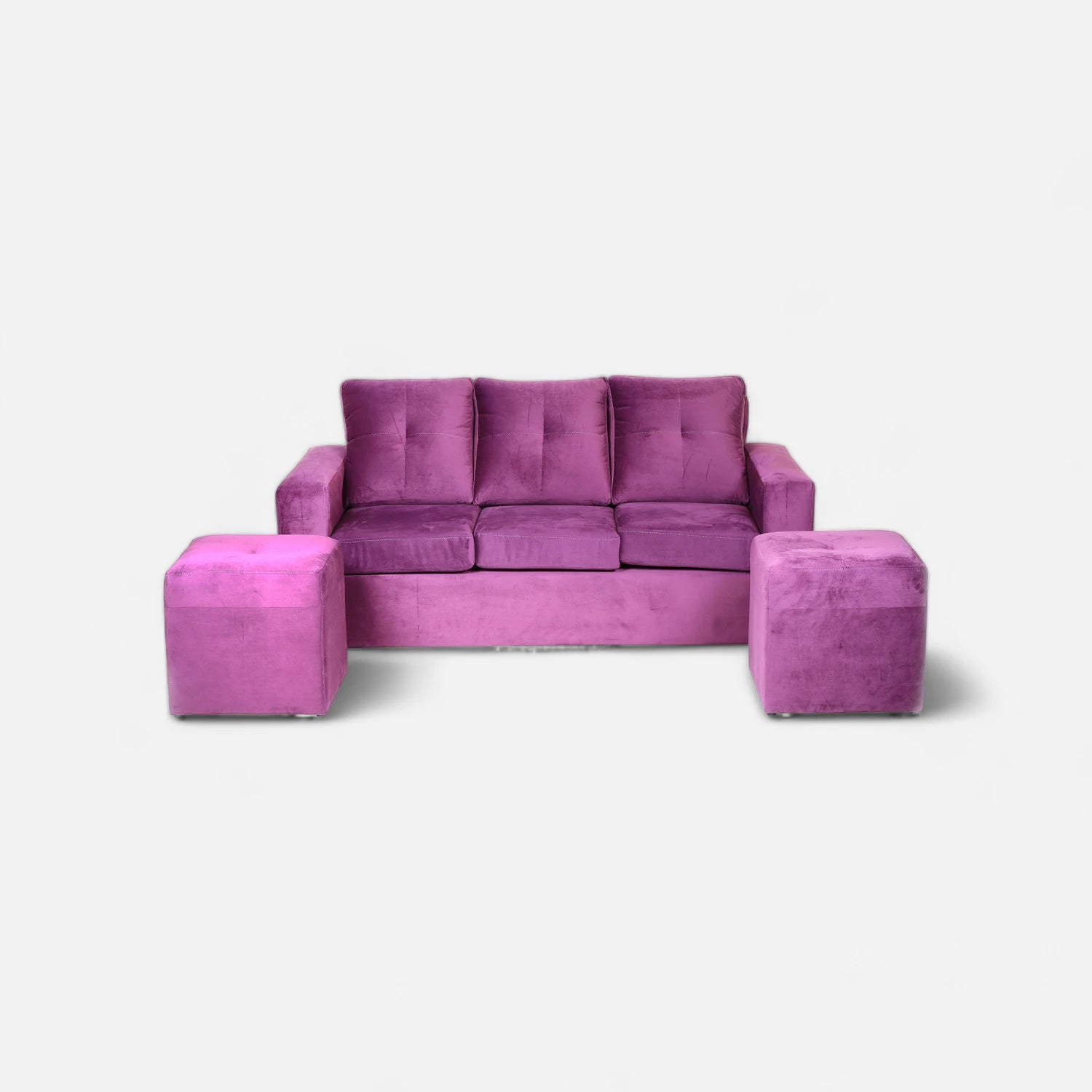 Living Emilia 3 Cuerpos Y 2 Poufs - Tela Felpa