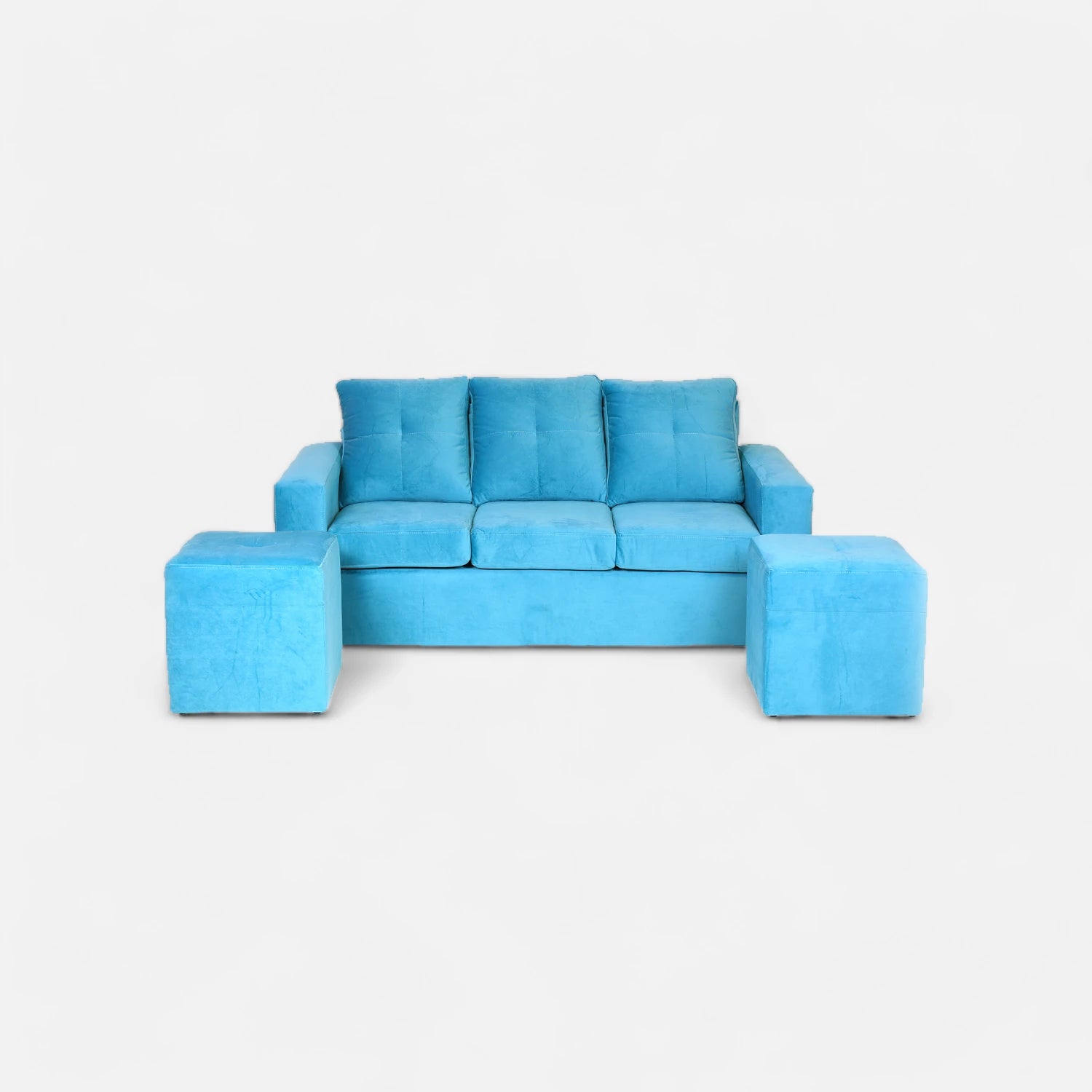 Living Emilia 3 Cuerpos Y 2 Poufs - Tela Felpa Turquesa