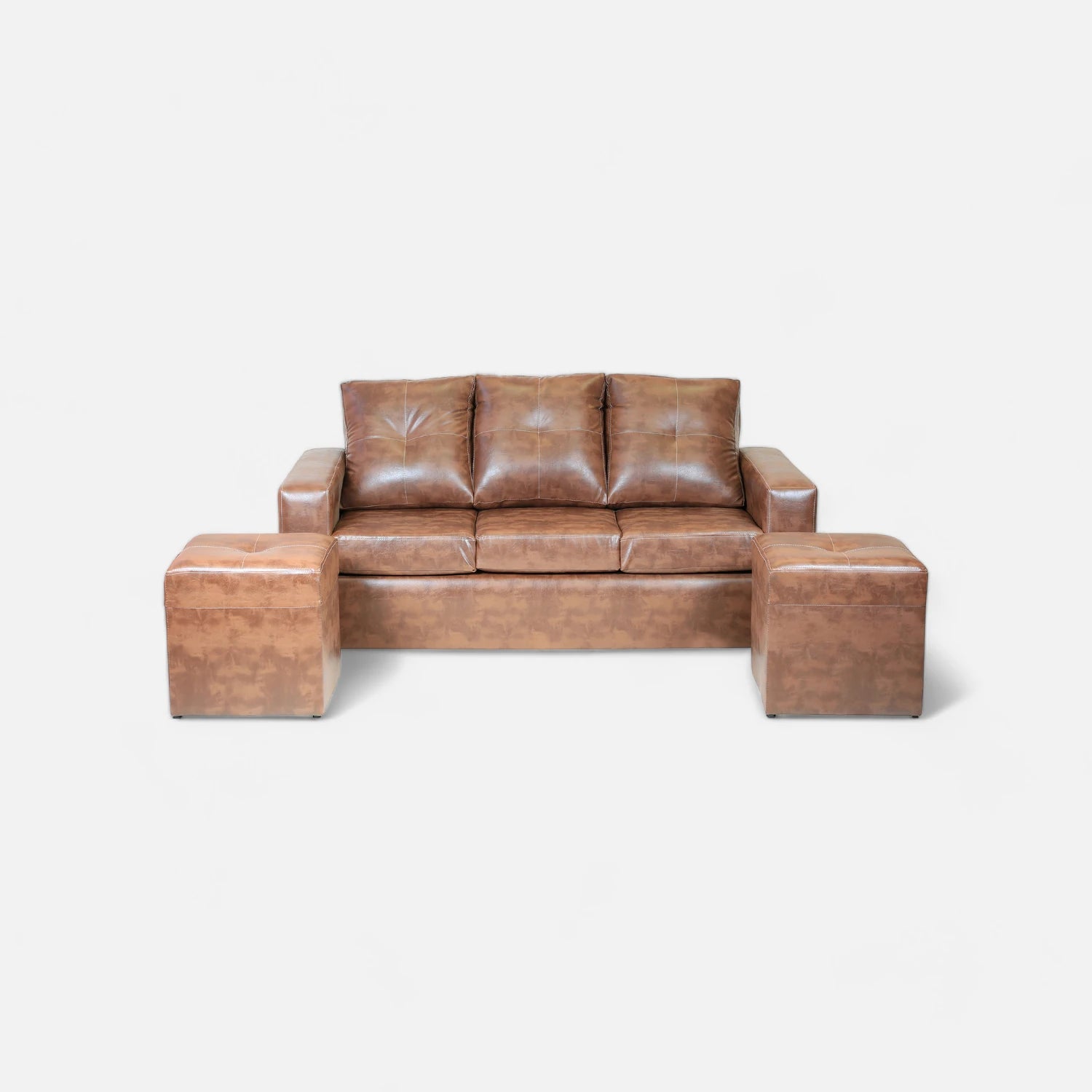 Living Emilia 3 Cuerpos Y 2 Poufs - Cuero Sintético Pu Caramelo