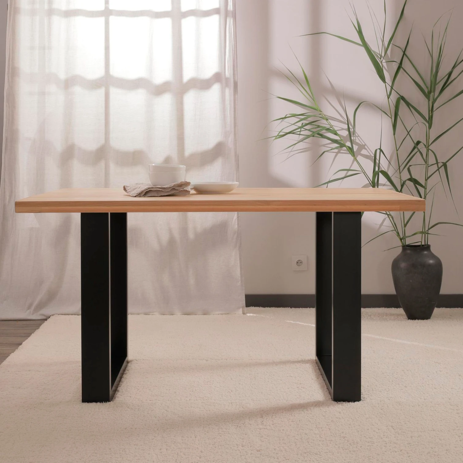 Mesa de Comedor Estilo Industrial 160x90 cm - Madera Clara