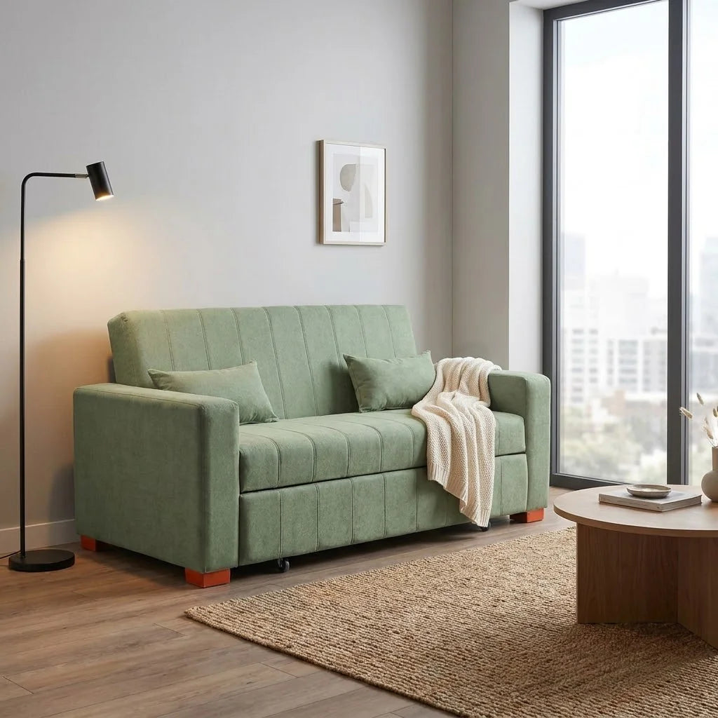 Sofá Cama Olivia - Tela Lino Sidelli Verde Agua