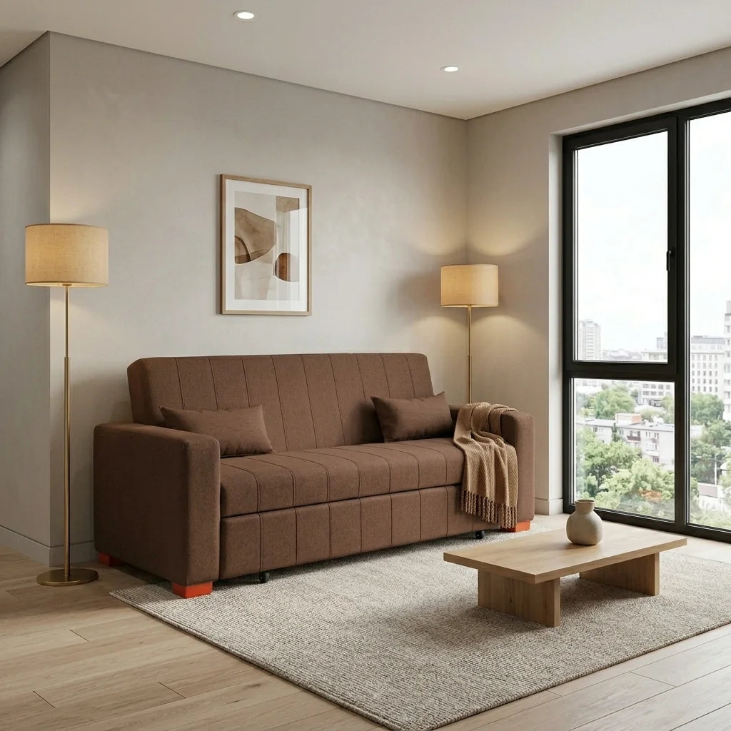 Sofá Cama Olivia - Tela Lino Sidelli Café