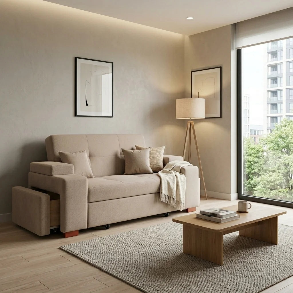 Sofá Cama Romeo - Tela Lino Sidelli Beige