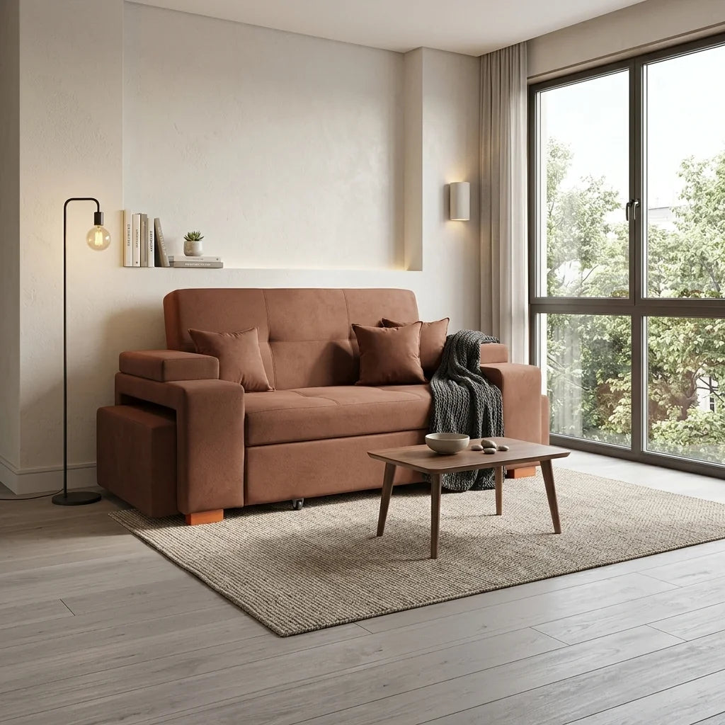 Sofá Cama Romeo - Tela Lino Sidelli Café