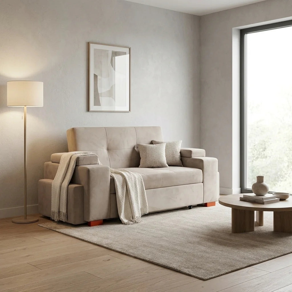 Sofá Cama Romeo - Tela Felpa Beige