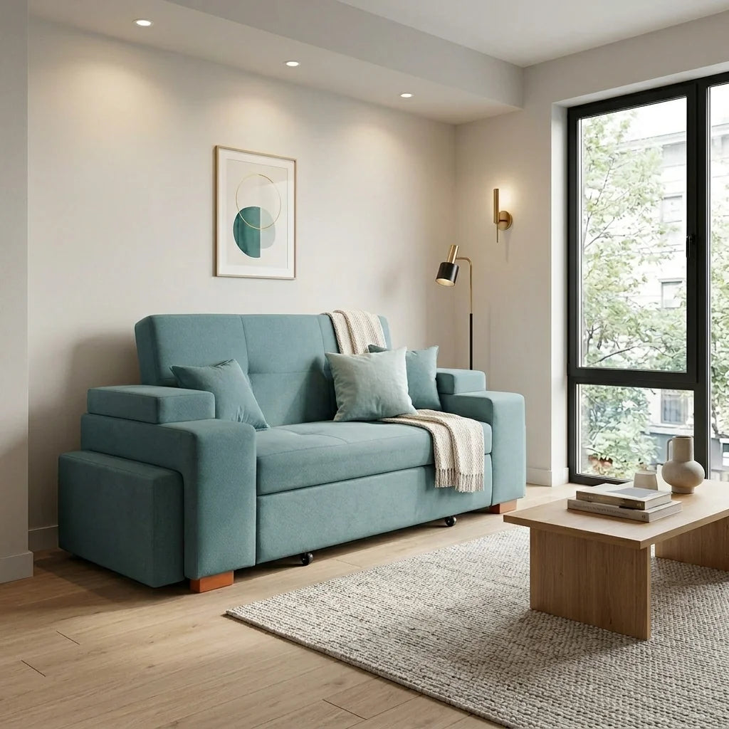 Sofá Cama Romeo - Tela Lino Sidelli Azul Petróleo