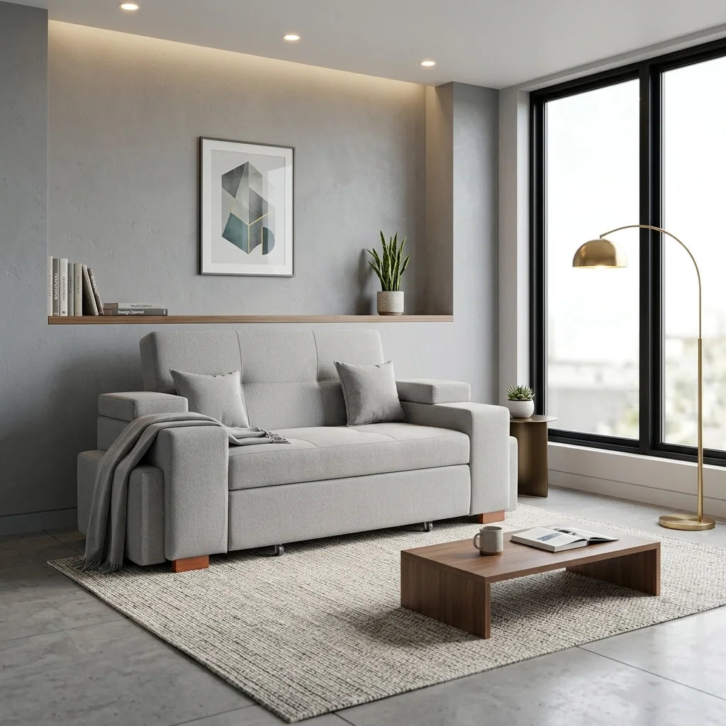 Sofá Cama Romeo - Tela Lino Sidelli Gris
