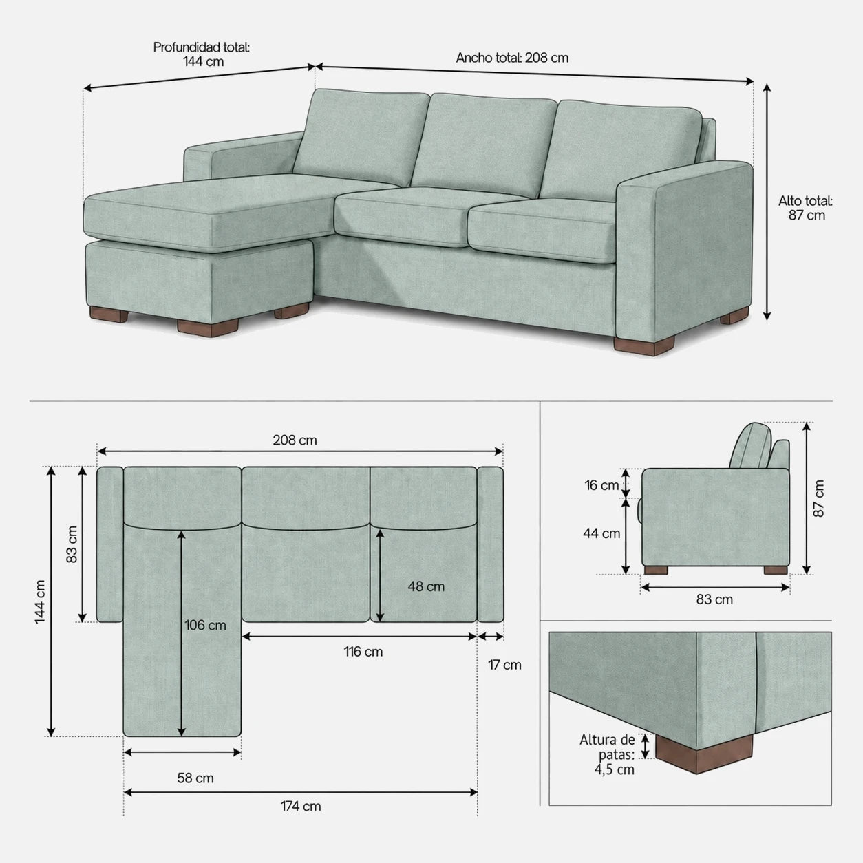 Comodidad del seccional Magic en lino | mueblesamerica.cl