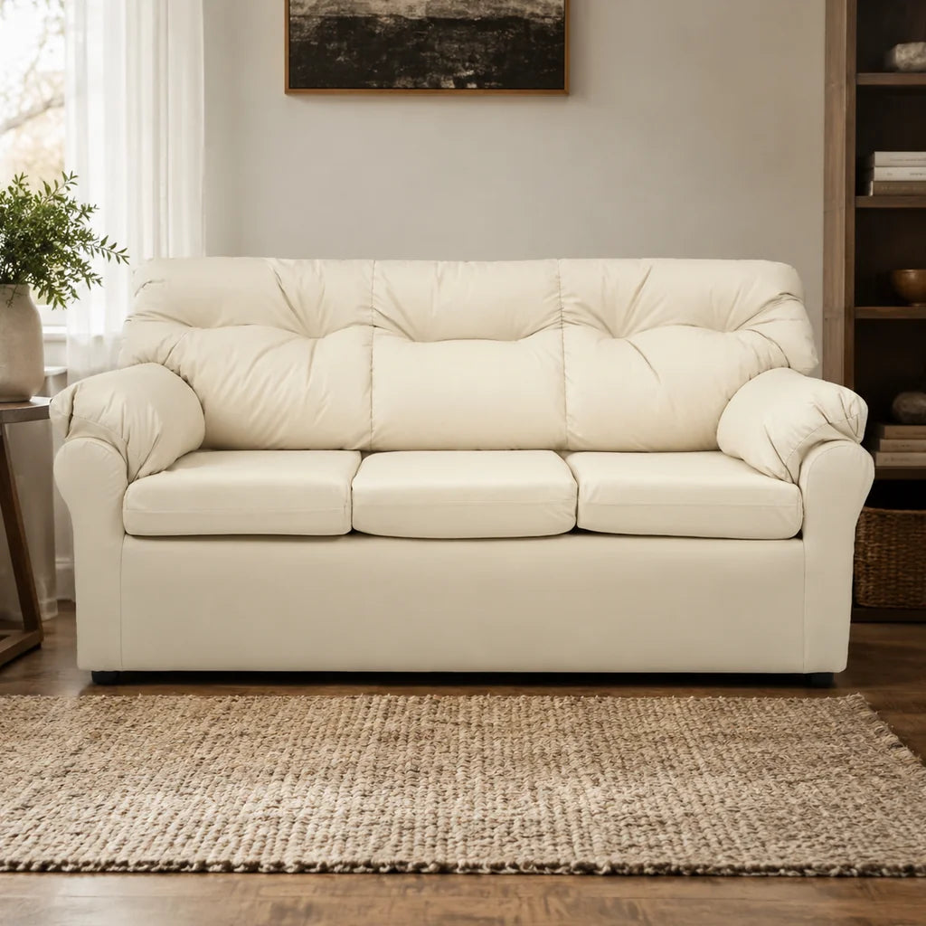 Sofá 3 Cuerpos Cuero Sintético Beige – Modelo América