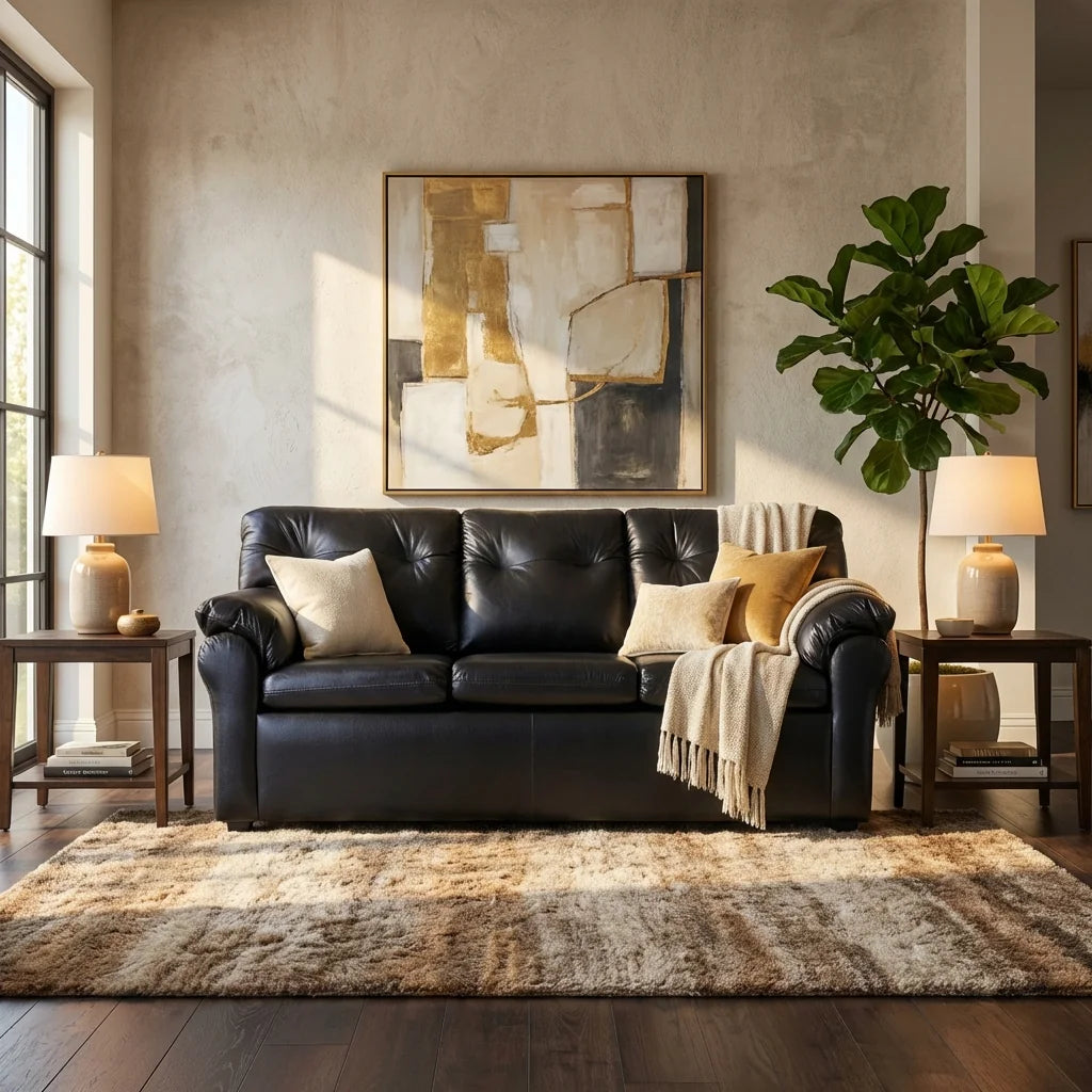 Sofá de cuero sintético negro elegante | mueblesamerica.cl