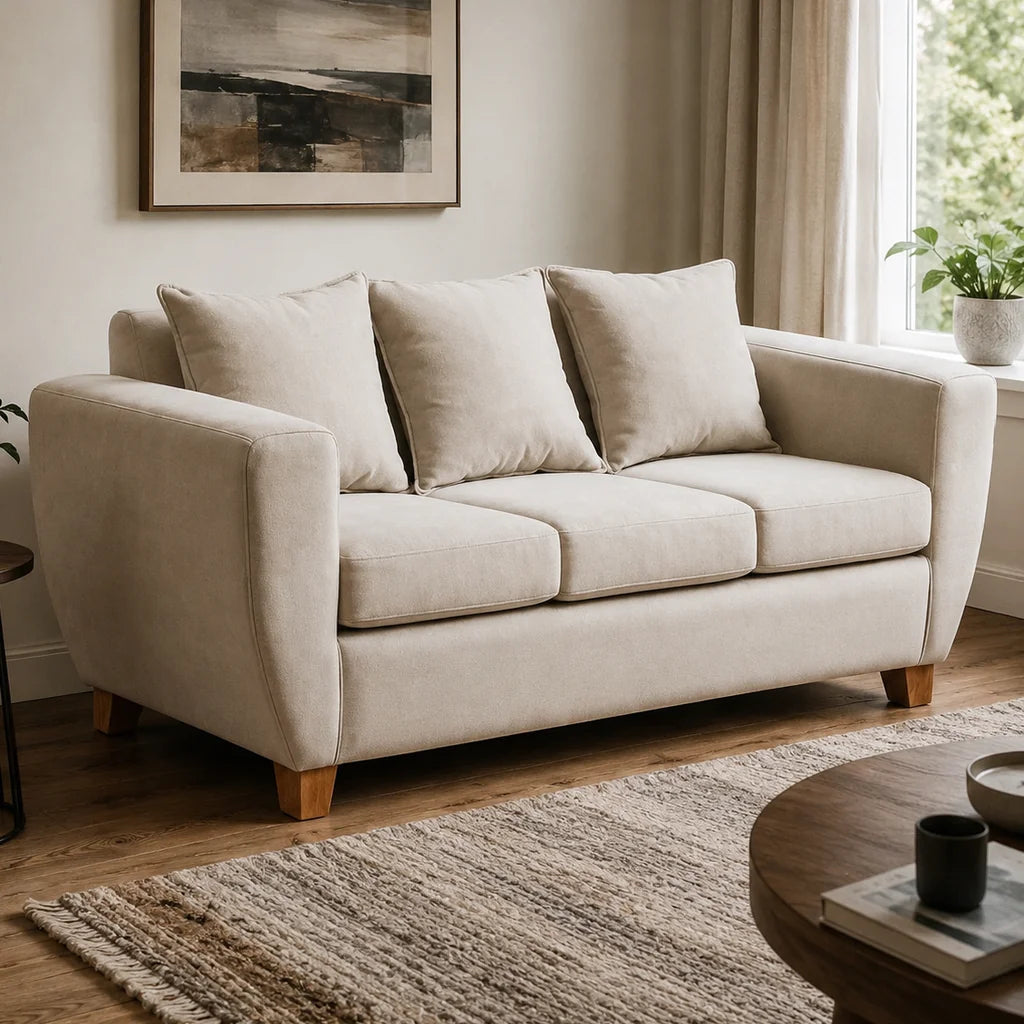 Sofá 3 Cuerpos Felpa Beige – Modelo Florencia