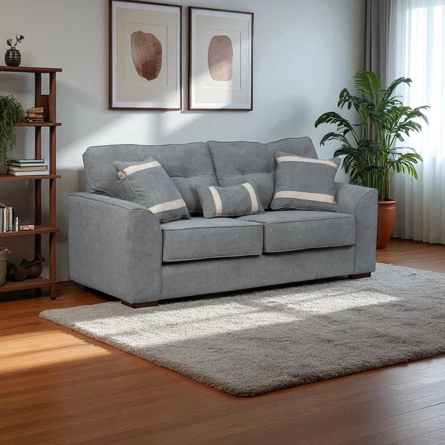 Sofá Monik 3 Cuerpos - Tela Lino Finesse Gris Neutro
