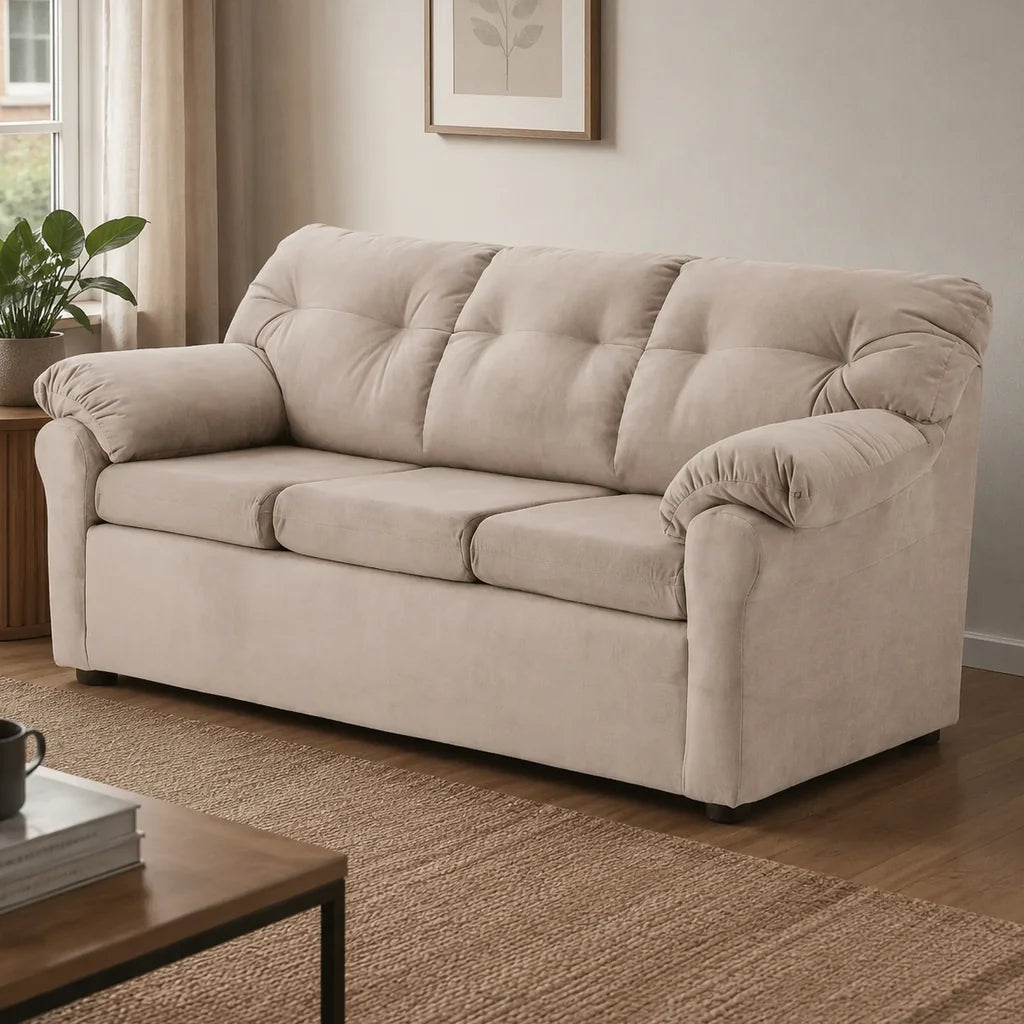 Sofá América 3 Cuerpos - Tela Felpa Beige