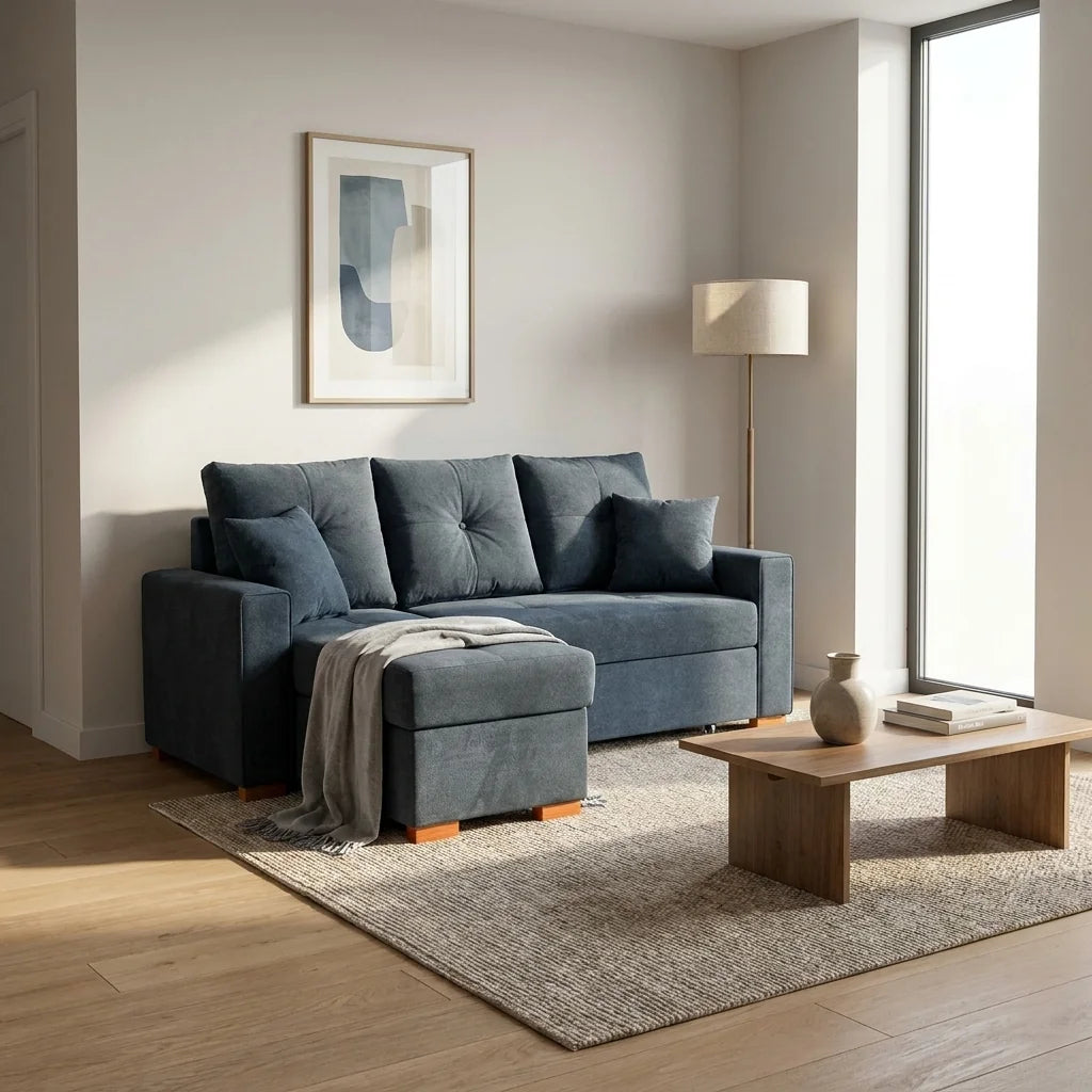 Sofá Cama Amelia Baúl Izquierdo - Tela Lino Finesse Gris Piedra