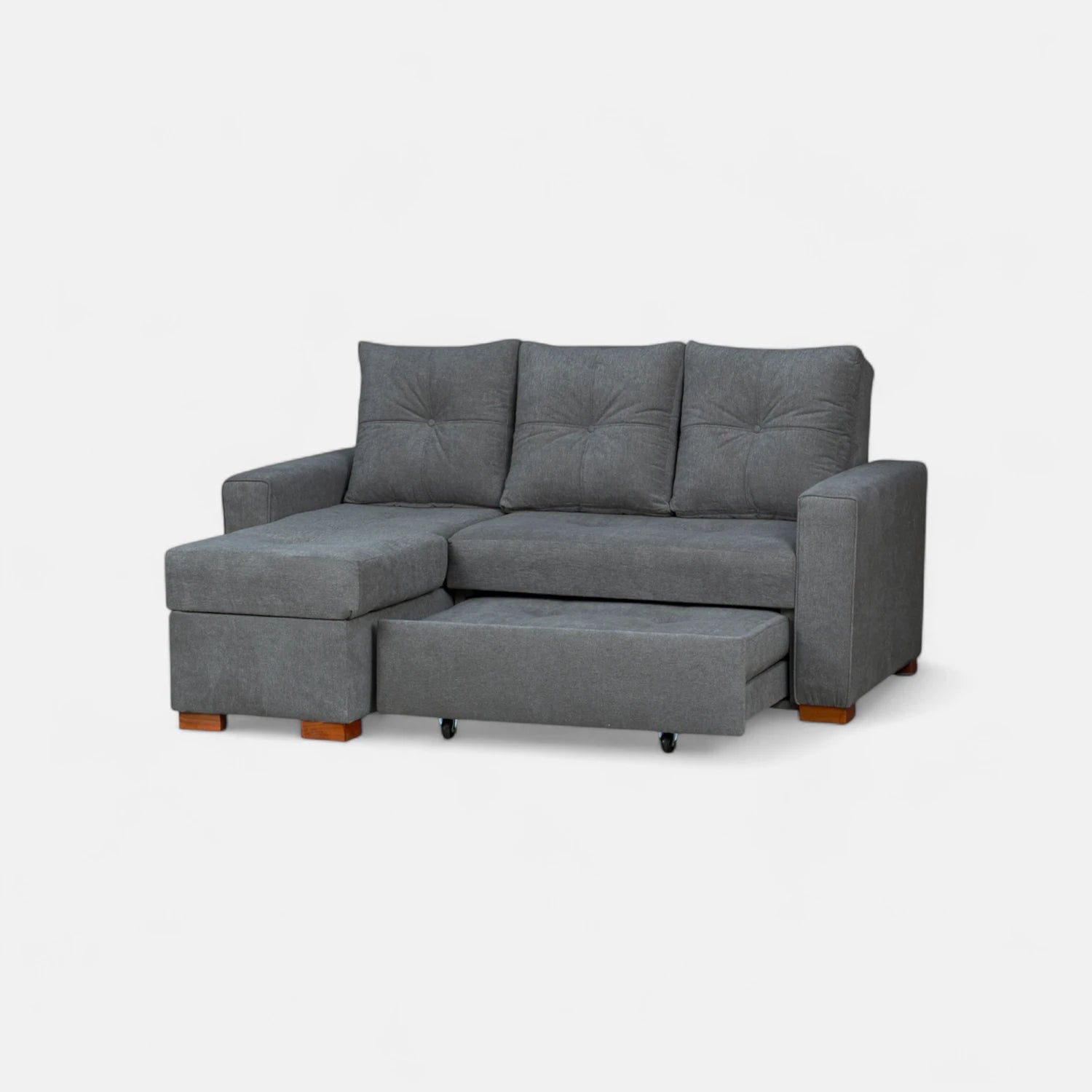 Sofá Cama Amelia Baúl Izquierdo - Tela Lino Finesse Gris Medio