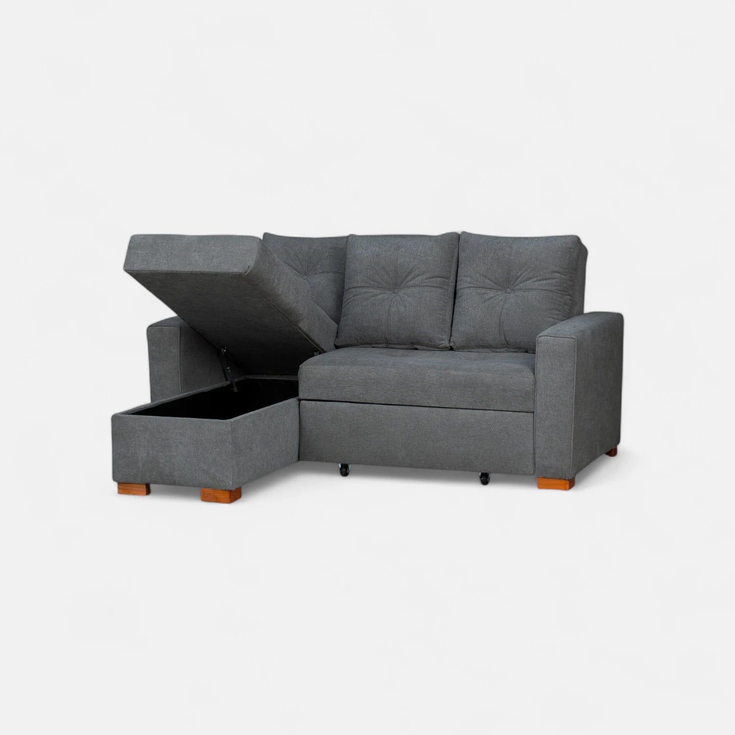 Sofá Cama Amelia Baúl Izquierdo - Tela Lino Finesse Gris Medio