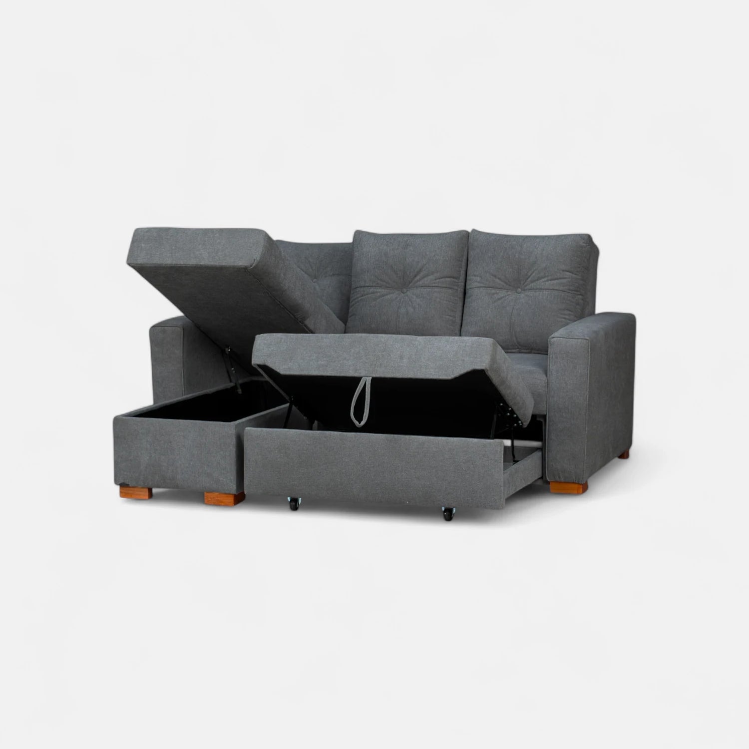 Sofá Cama Amelia Baúl Izquierdo - Tela Lino Finesse Gris Medio