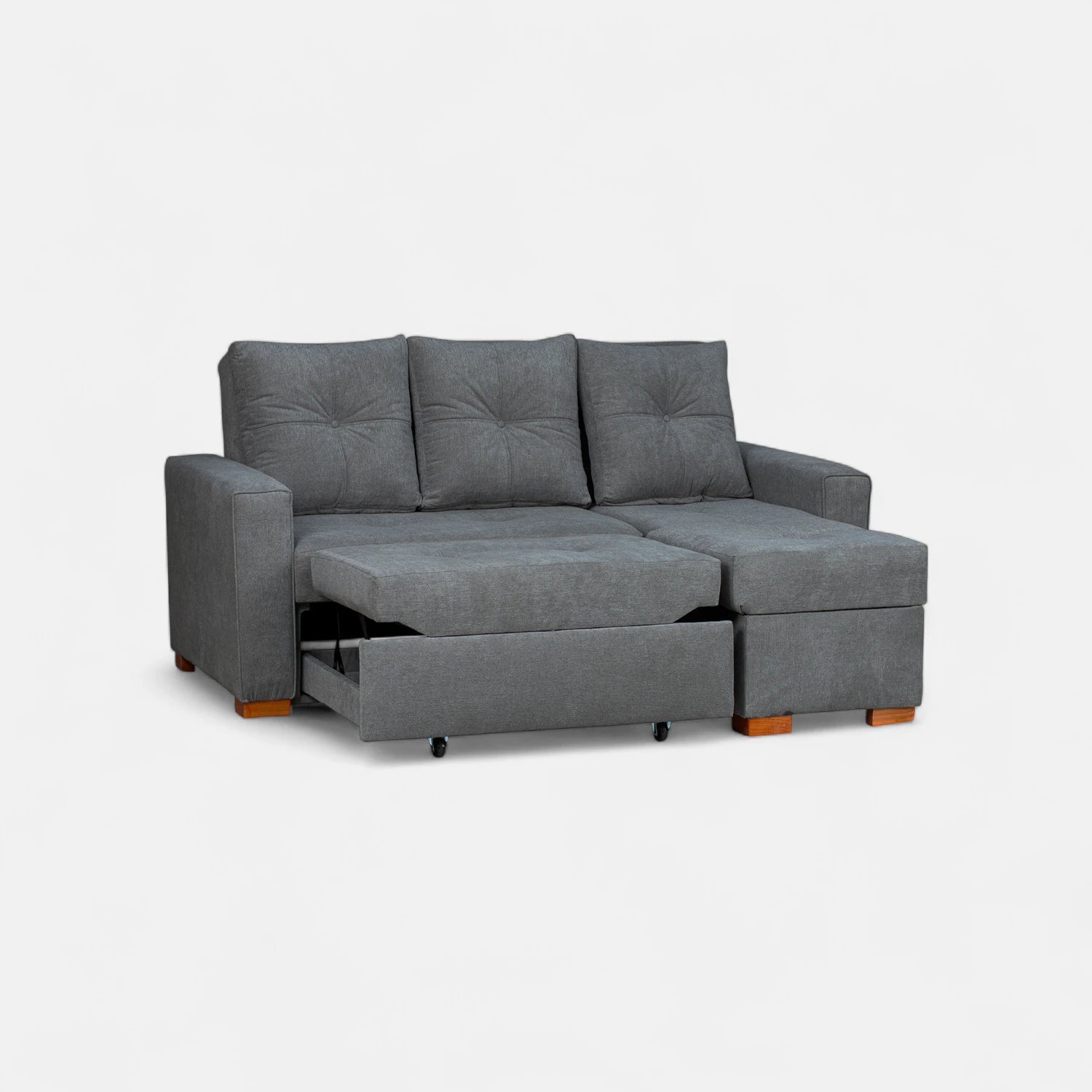 Sofá Cama Amelia Baúl Derecho - Tela Lino Finesse Gris Medio