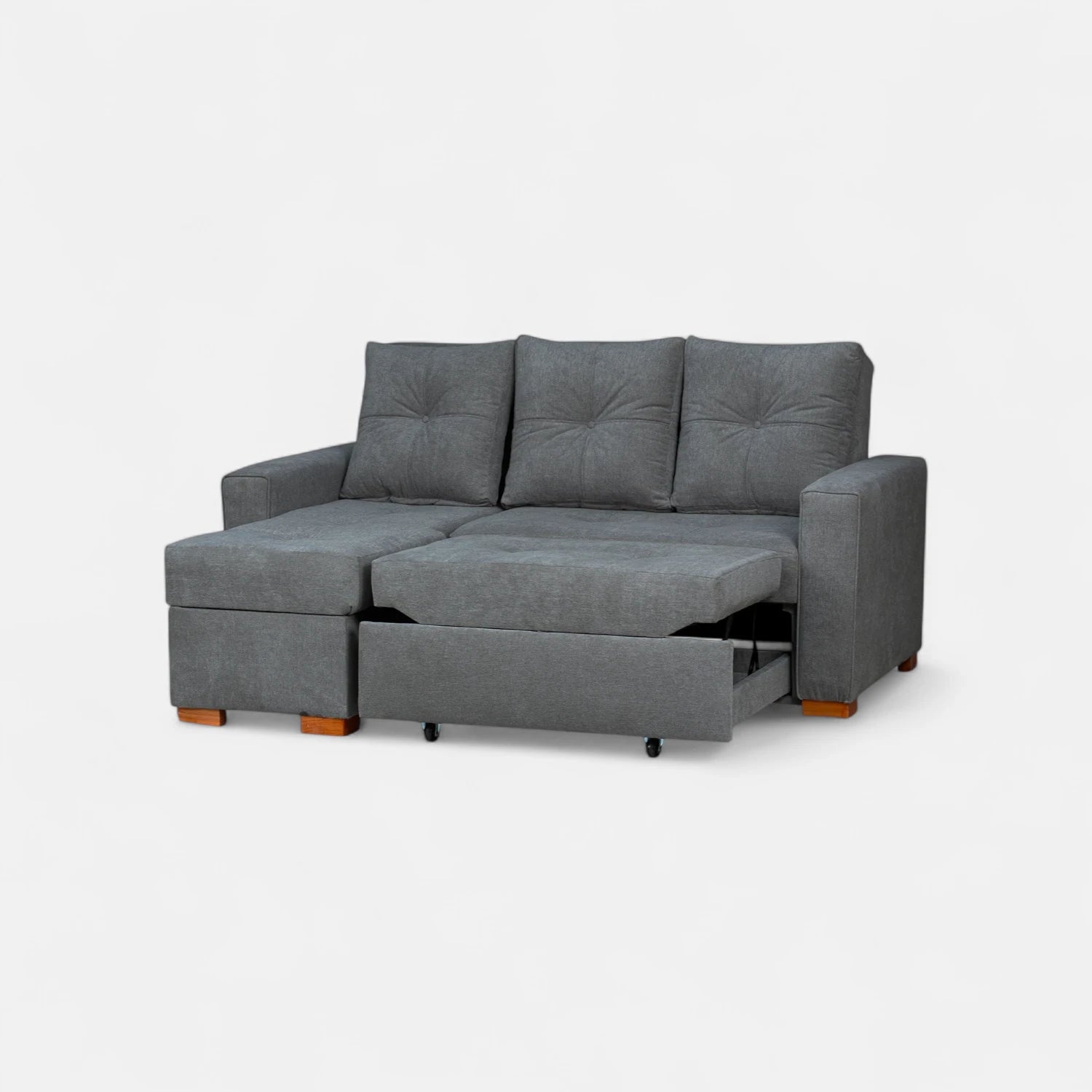 Sofá Cama Amelia Baúl Izquierdo - Tela Lino Finesse Gris Medio