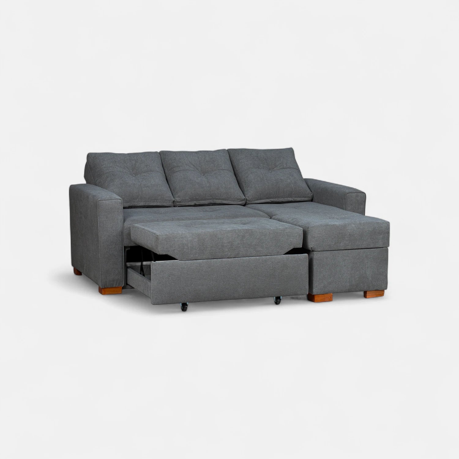 Sofá Cama Amelia Baúl Derecho - Tela Lino Finesse Gris Medio