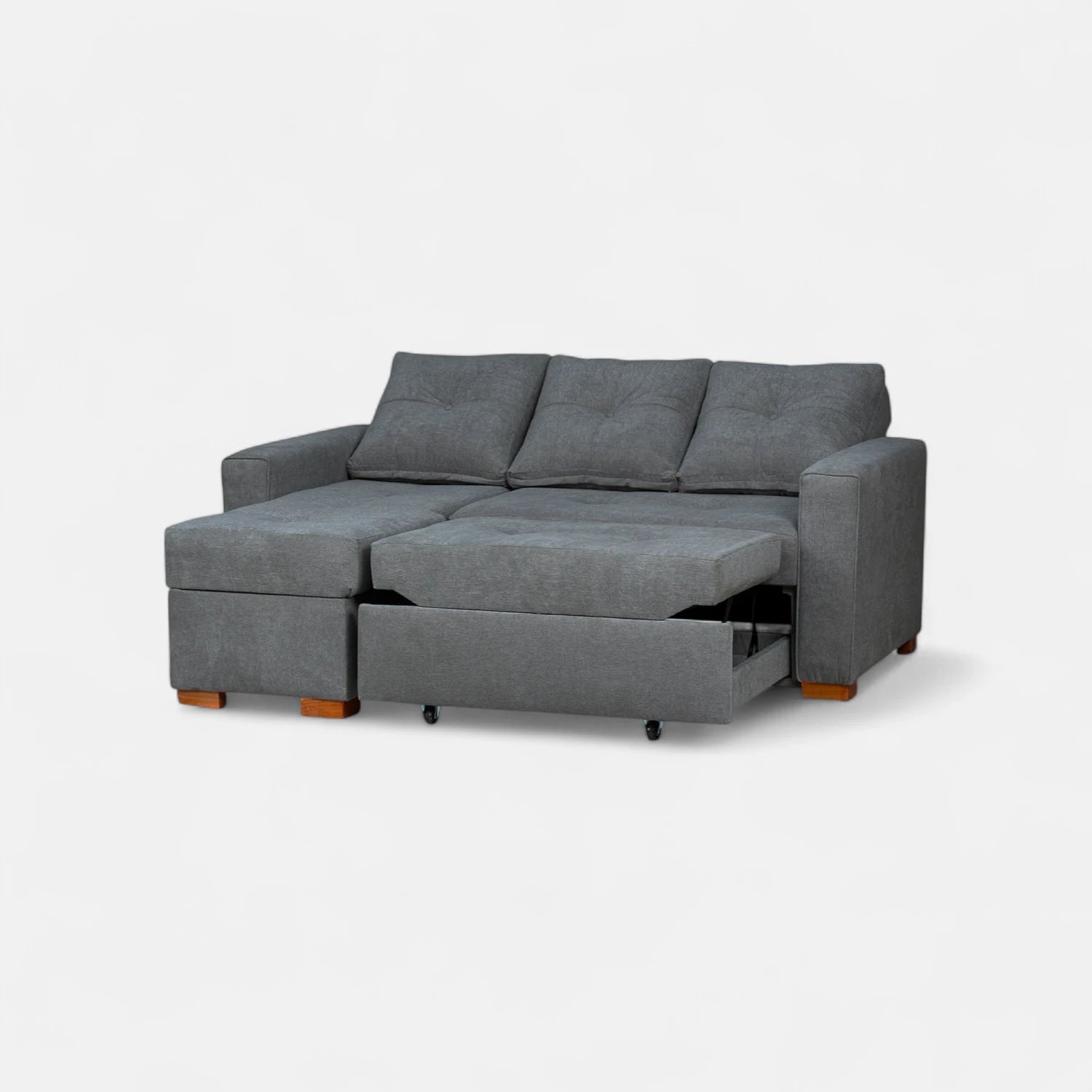 Sofá Cama Amelia Baúl Izquierdo - Tela Lino Finesse Gris Medio