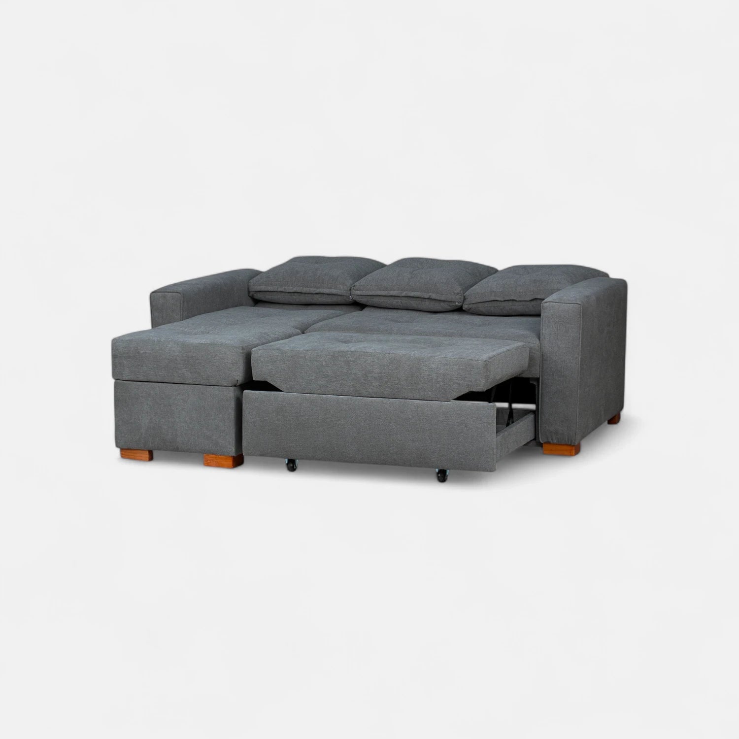 Sofá Cama Amelia Baúl Izquierdo - Tela Lino Finesse Gris Medio
