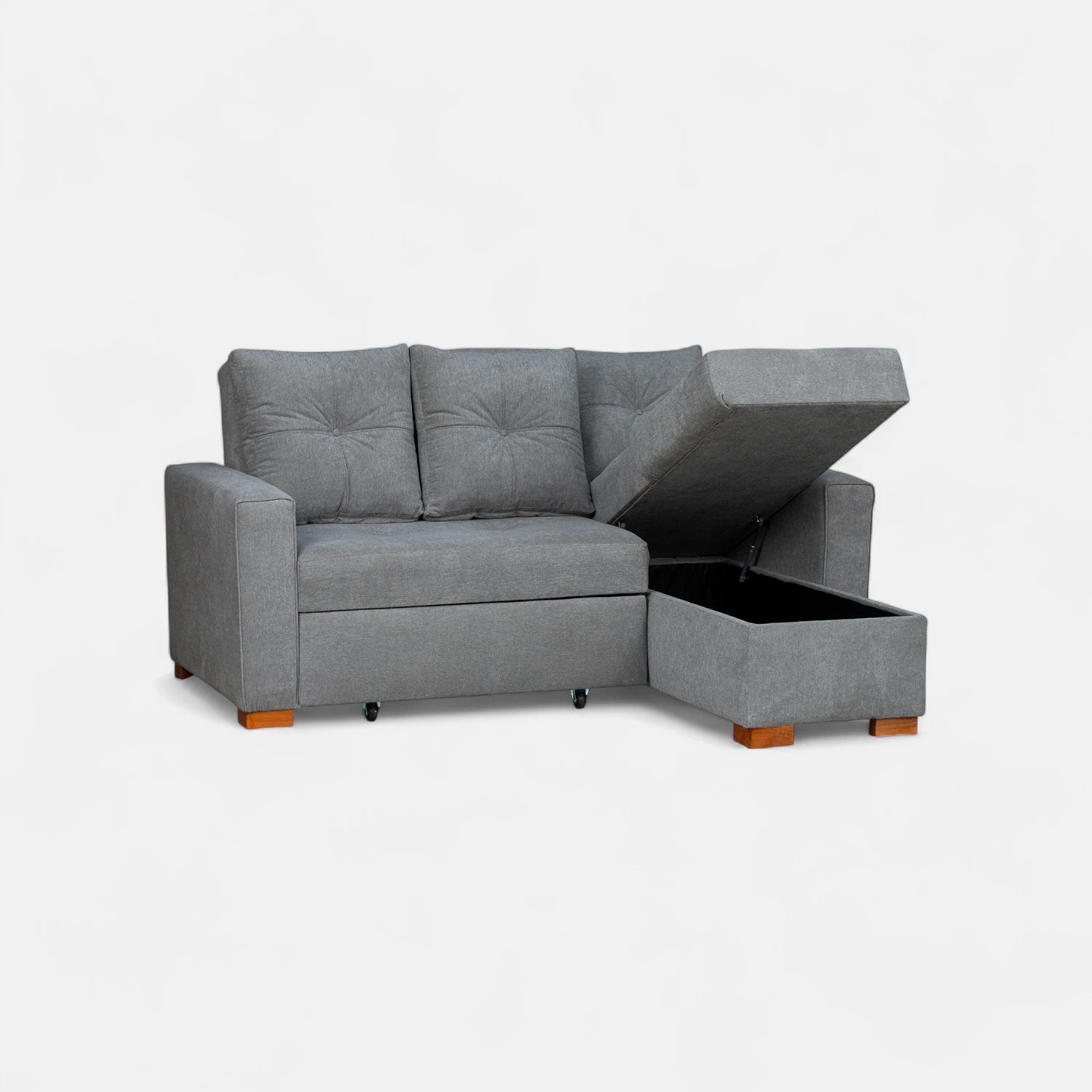 Sofá Cama Amelia Baúl Derecho - Tela Lino Finesse Gris Neutro