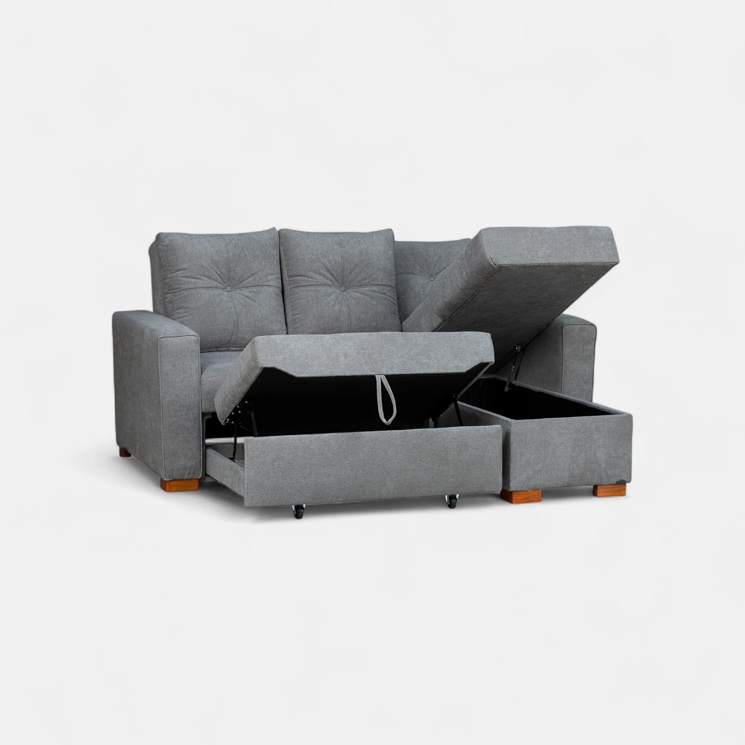 Sofá Cama Amelia Baúl Derecho - Tela Lino Finesse Gris Neutro