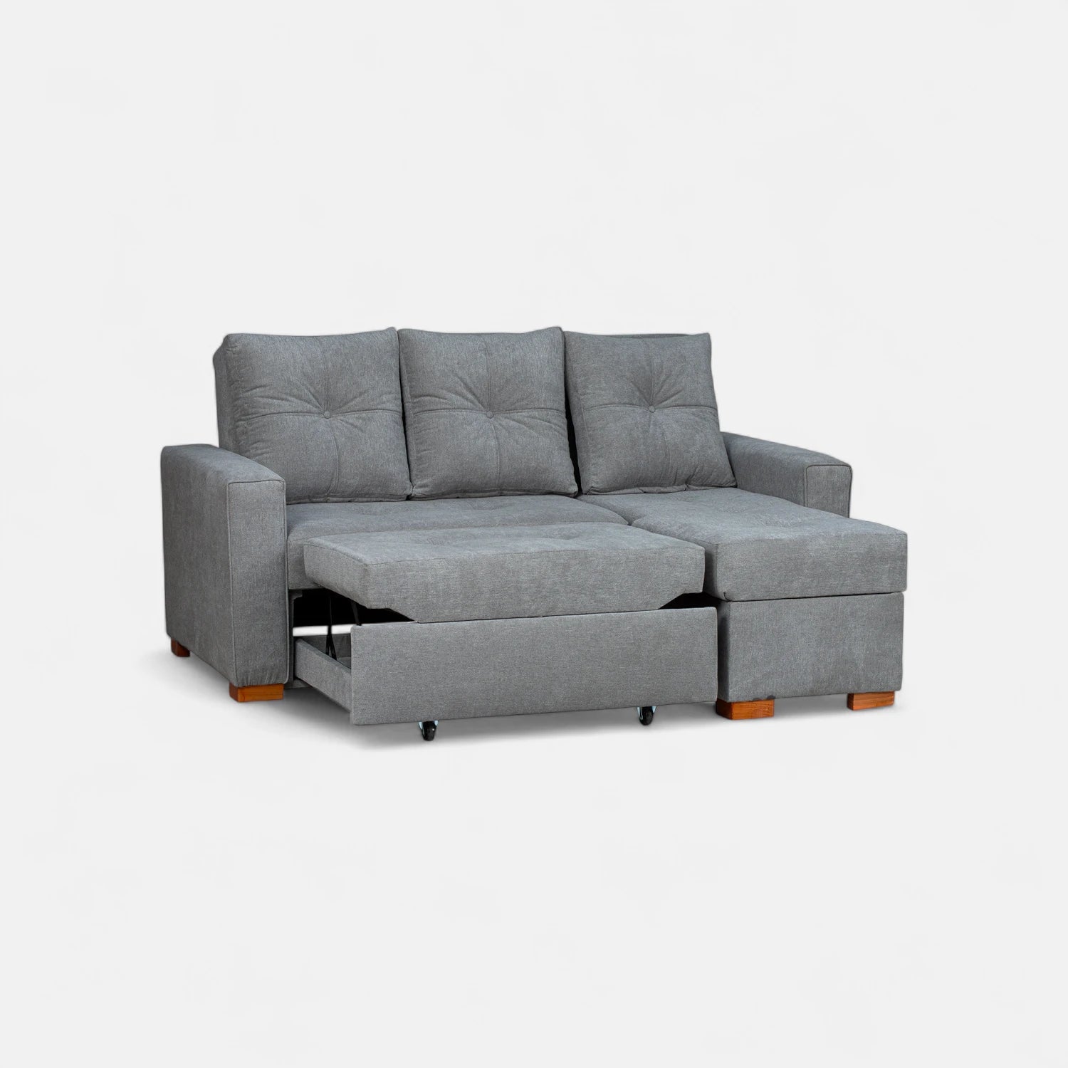 Sofá Cama Amelia Baúl Derecho - Tela Lino Finesse Gris Neutro