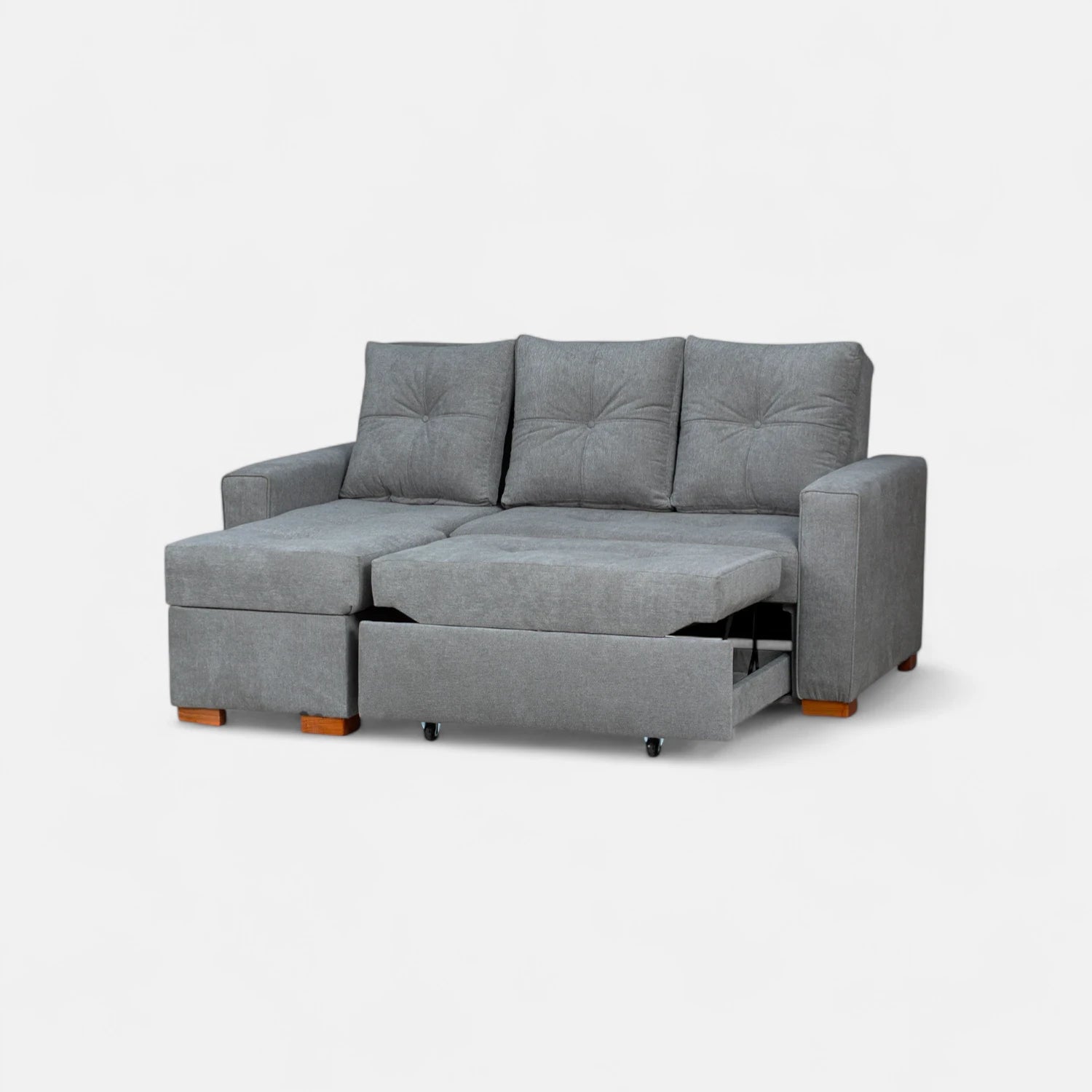Sofá Cama Amelia Baúl Izquierdo - Tela Lino Finesse Gris Neutro