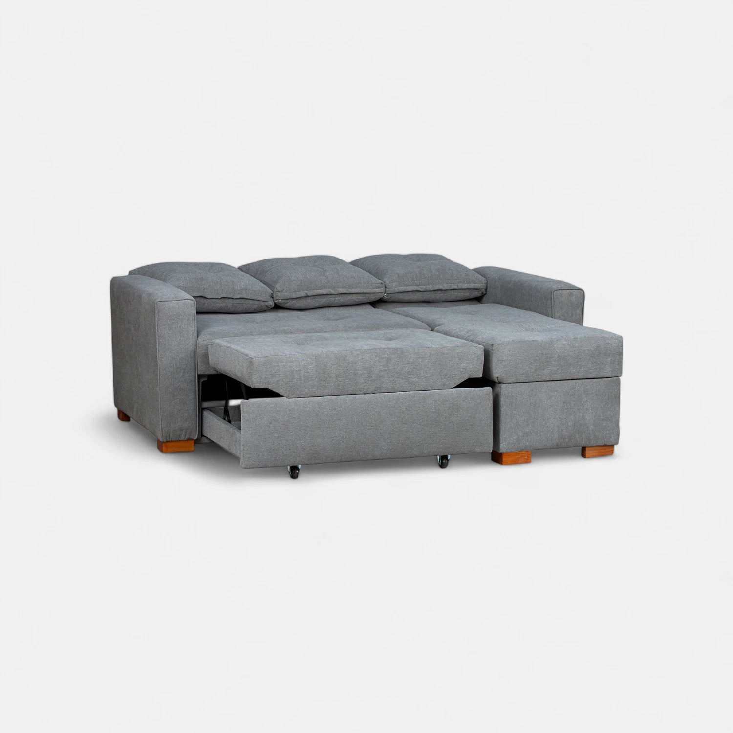 Sofá Cama Amelia Baúl Derecho - Tela Lino Finesse Gris Neutro