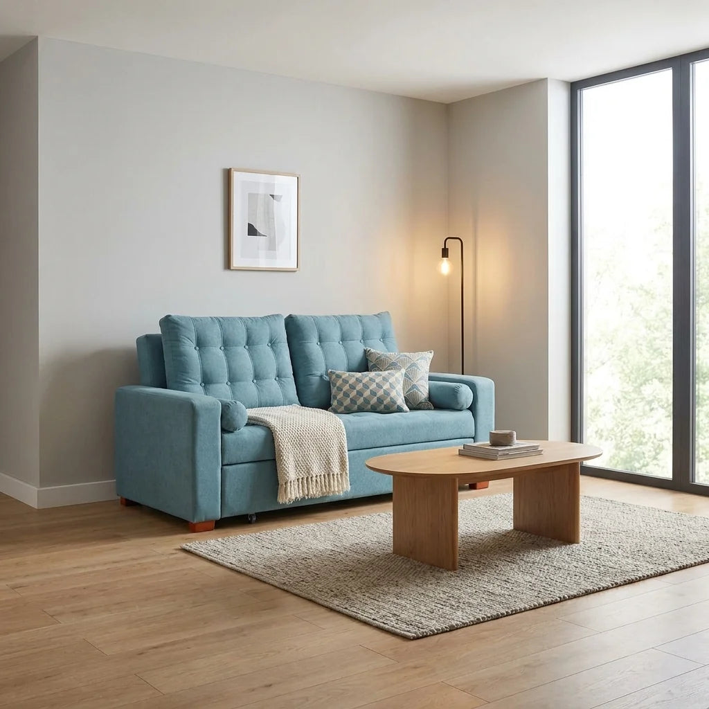 Sofá Cama Ciprés - Tela Lino Sidelli Azul Claro