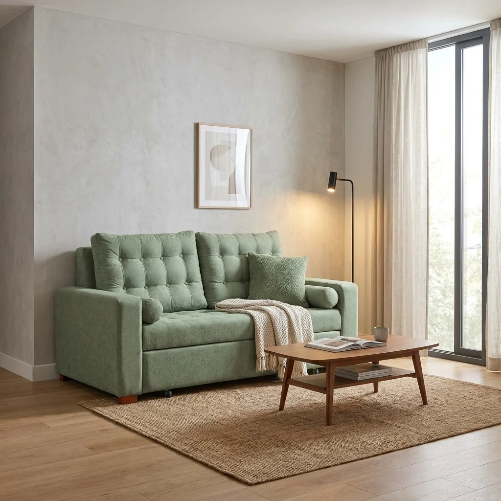 Sofá Cama Ciprés - Tela Lino Sidelli Verde Agua
