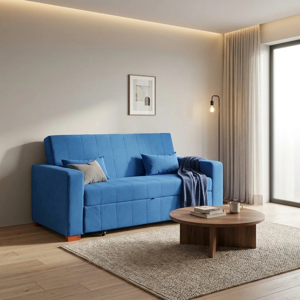 Sofá Cama Olivia - Tela Felpa Azul Petróleo