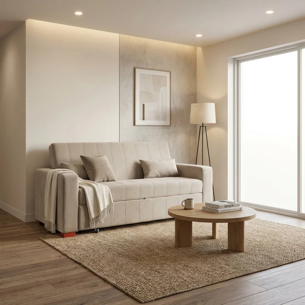 Sofá Cama Olivia - Tela Felpa Beige