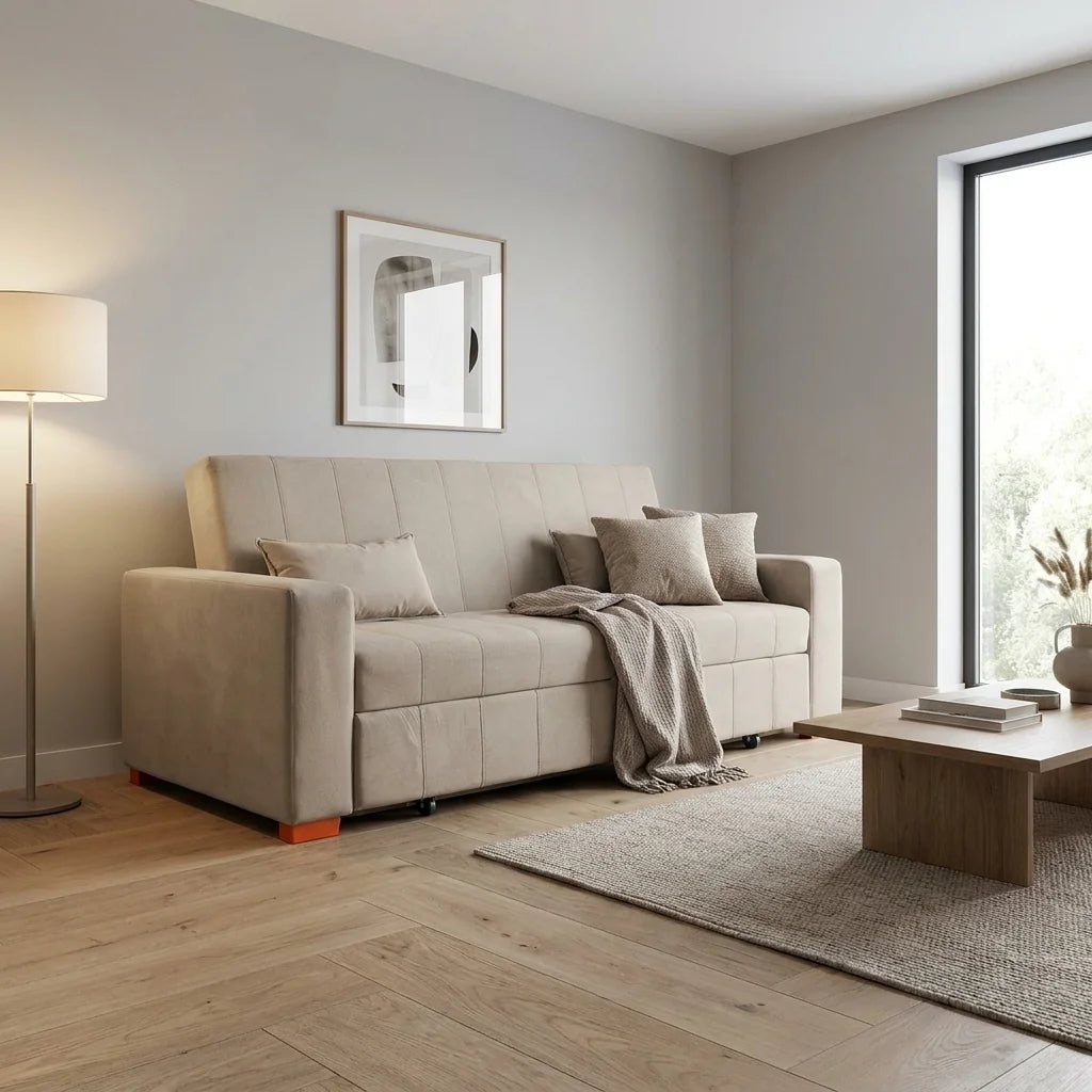 Sofá Cama Olivia - Tela Felpa Beige