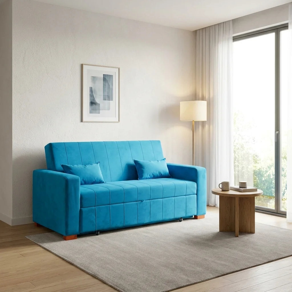 Sofá Cama Olivia - Tela Felpa Turquesa