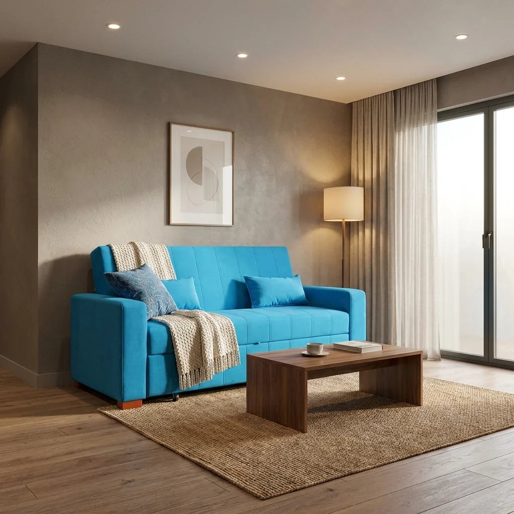 Sofá Cama Olivia - Tela Felpa Turquesa