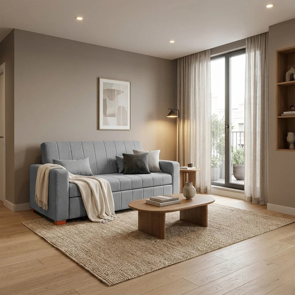Sofá Cama Olivia - Tela Lino Bahía Gris